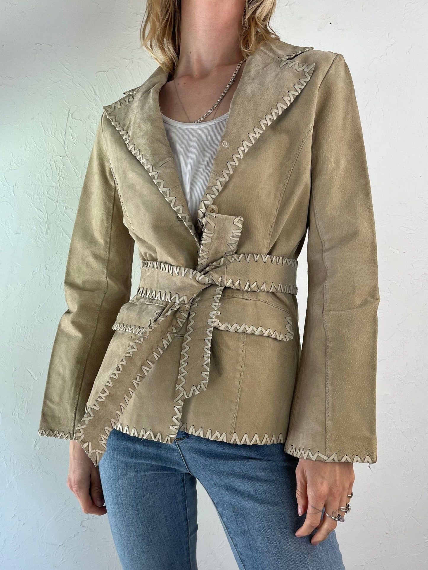 Y2K Wet Seal Beige Suede Leather Jacket / Small