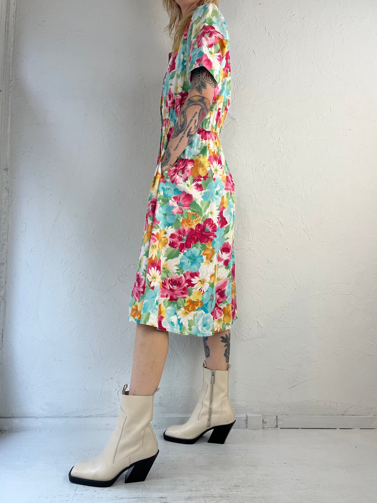 Vintage Floral Print A line Dress / Medium