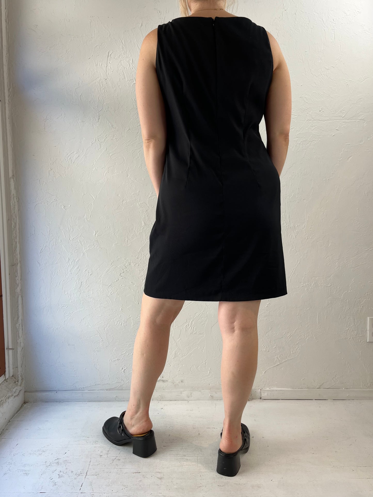90s 'CDC' Black Color Block Sleeveless Mini Dress / Large
