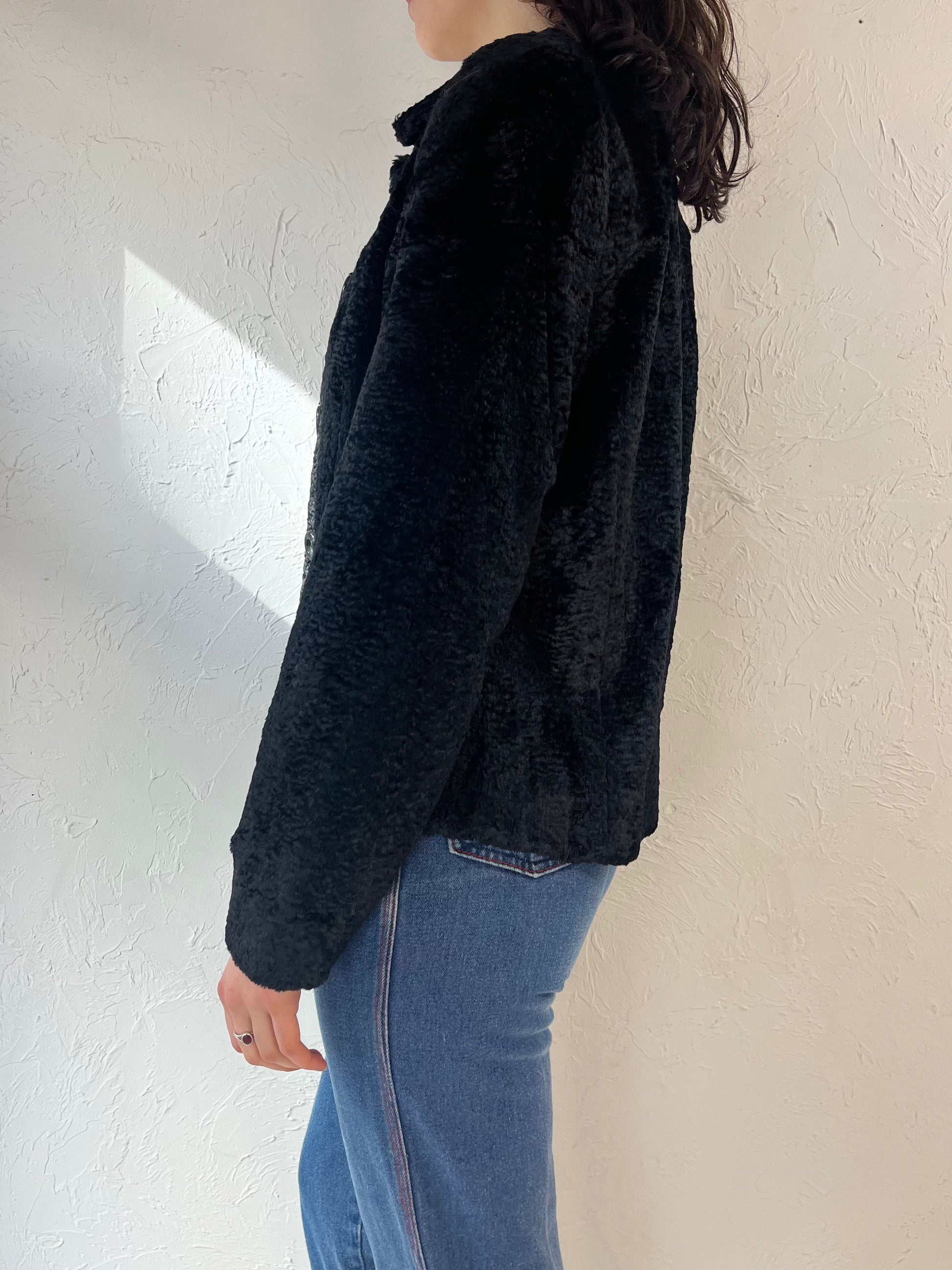 80s Faux Fur Cropped Jacket / Small