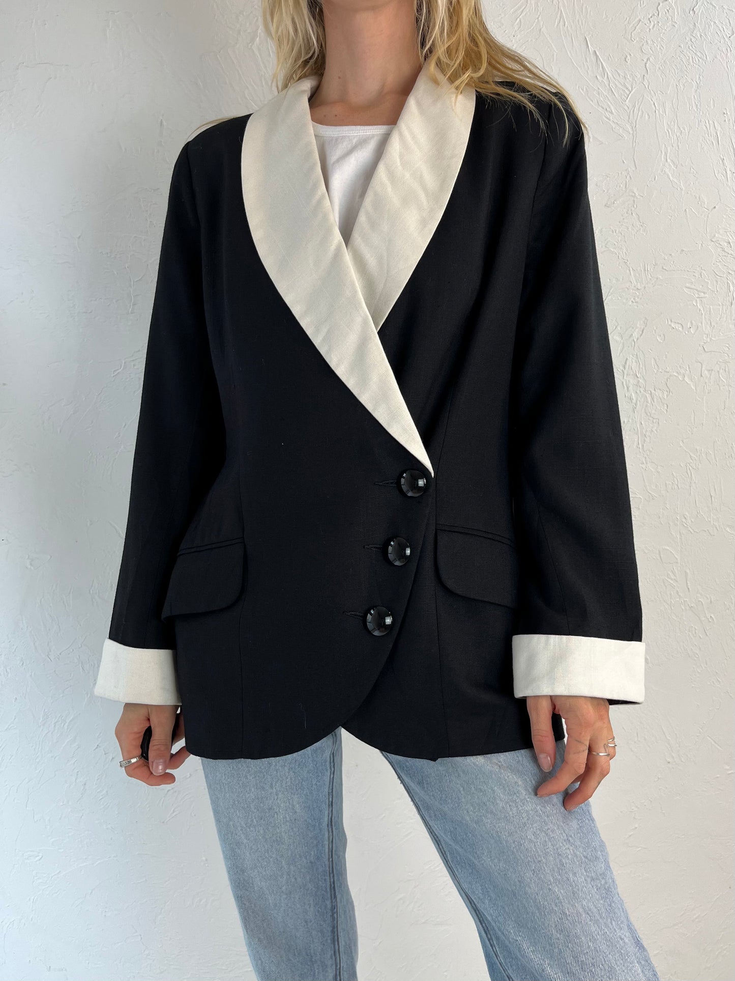 90s 'Renlyn' Black and White Oversized Blazer / 12