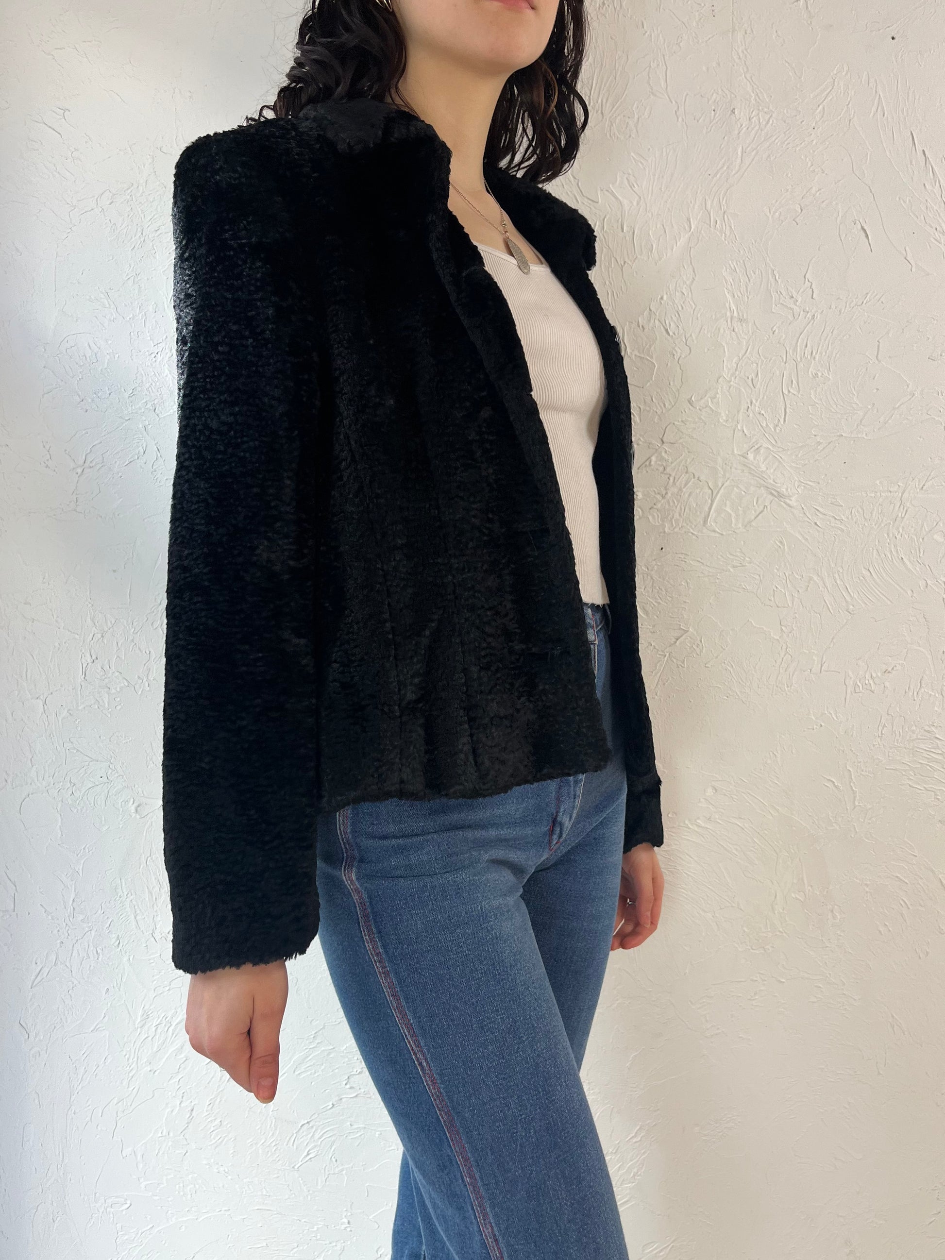80s Faux Fur Cropped Jacket / Small