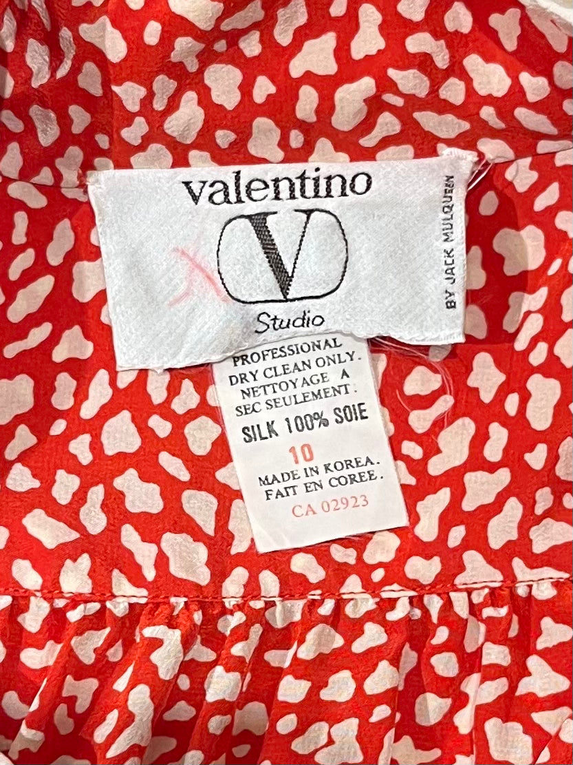 80s 90s 'Valentino' Red Silk Dress / Medium