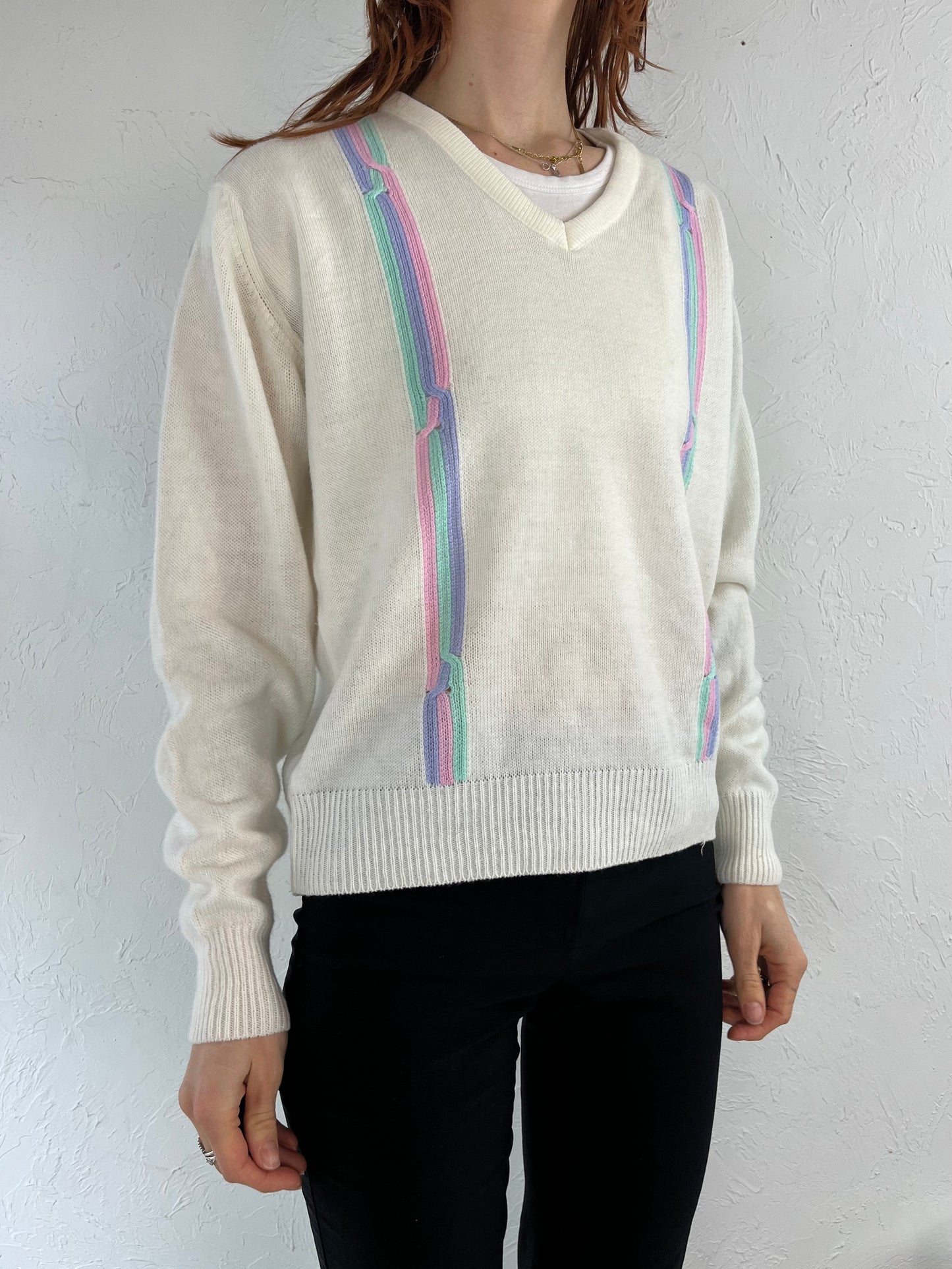 90s 'Slazenger' Acrylic Knit V Neck Sweater / Medium