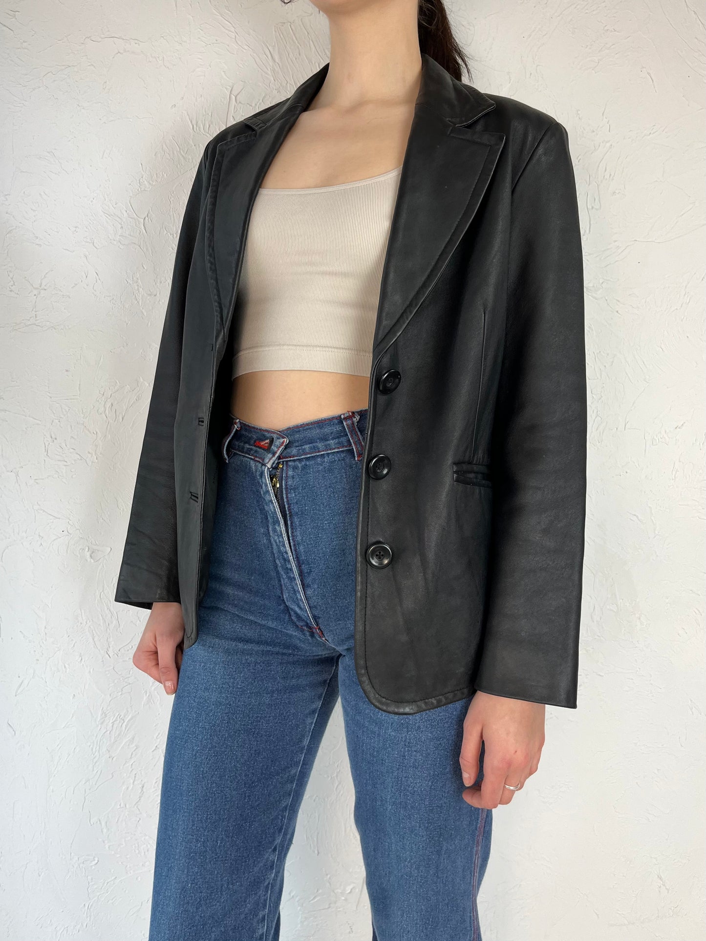 Y2K 'Worthington' Black Leather Lambskin Jacket / Medium