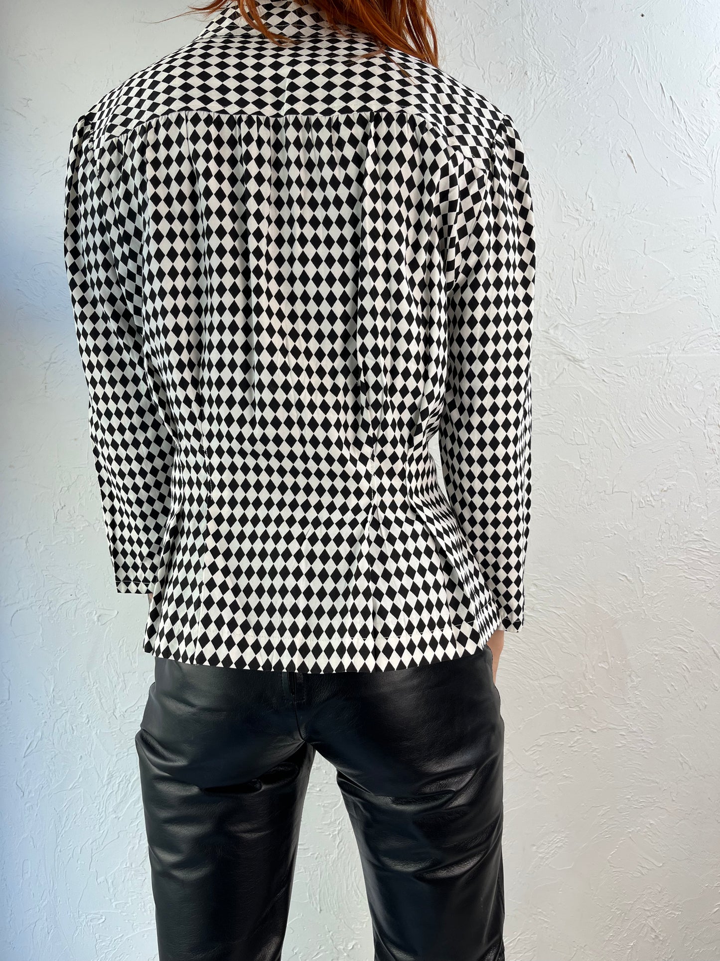 90s Black and White Diamond Print Lightweight Jacket / Small