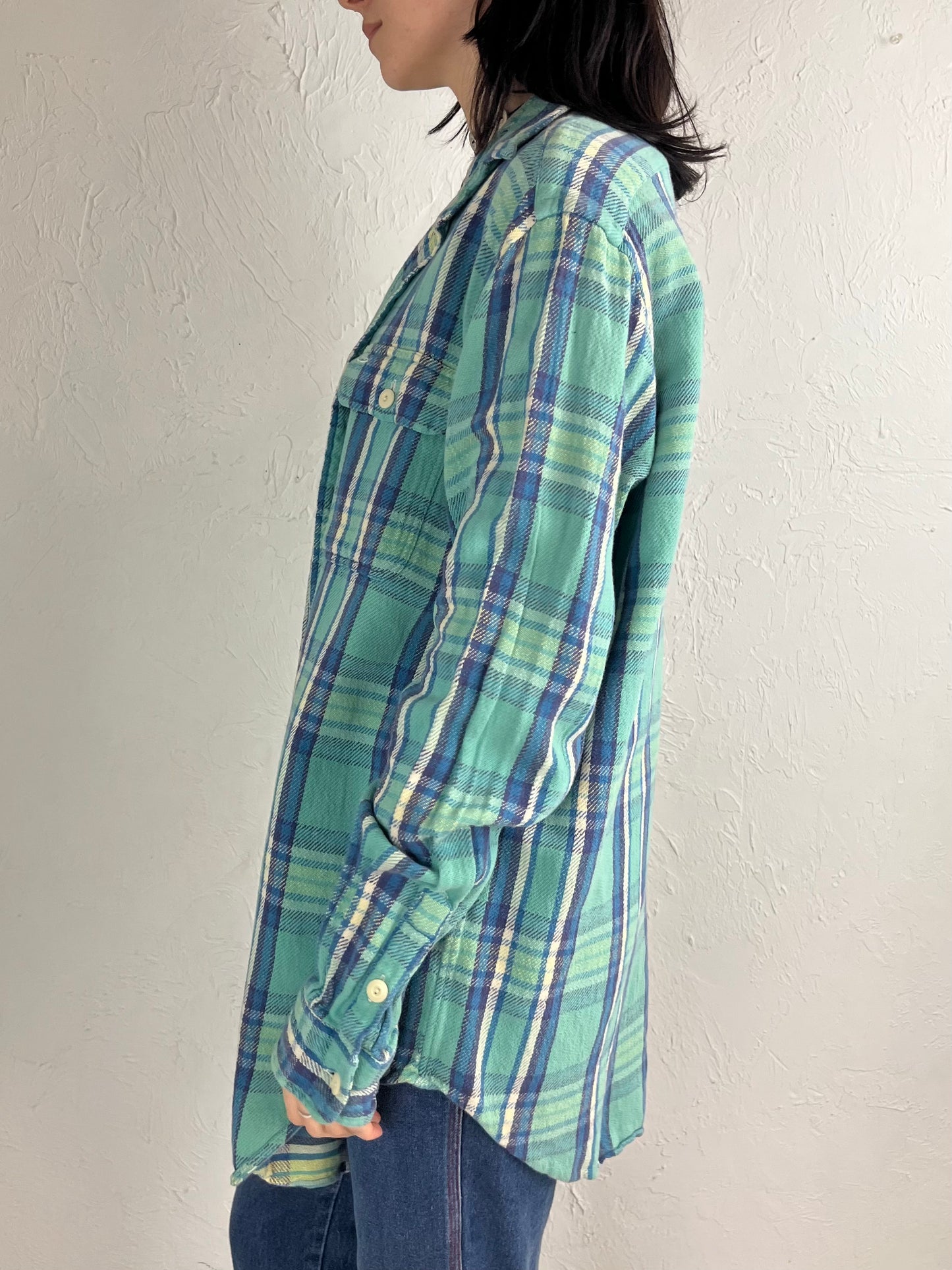 Y2K 'Polo by Ralph Lauren' Thick Cotton Blue Plaid Button Up Shirt / Medium