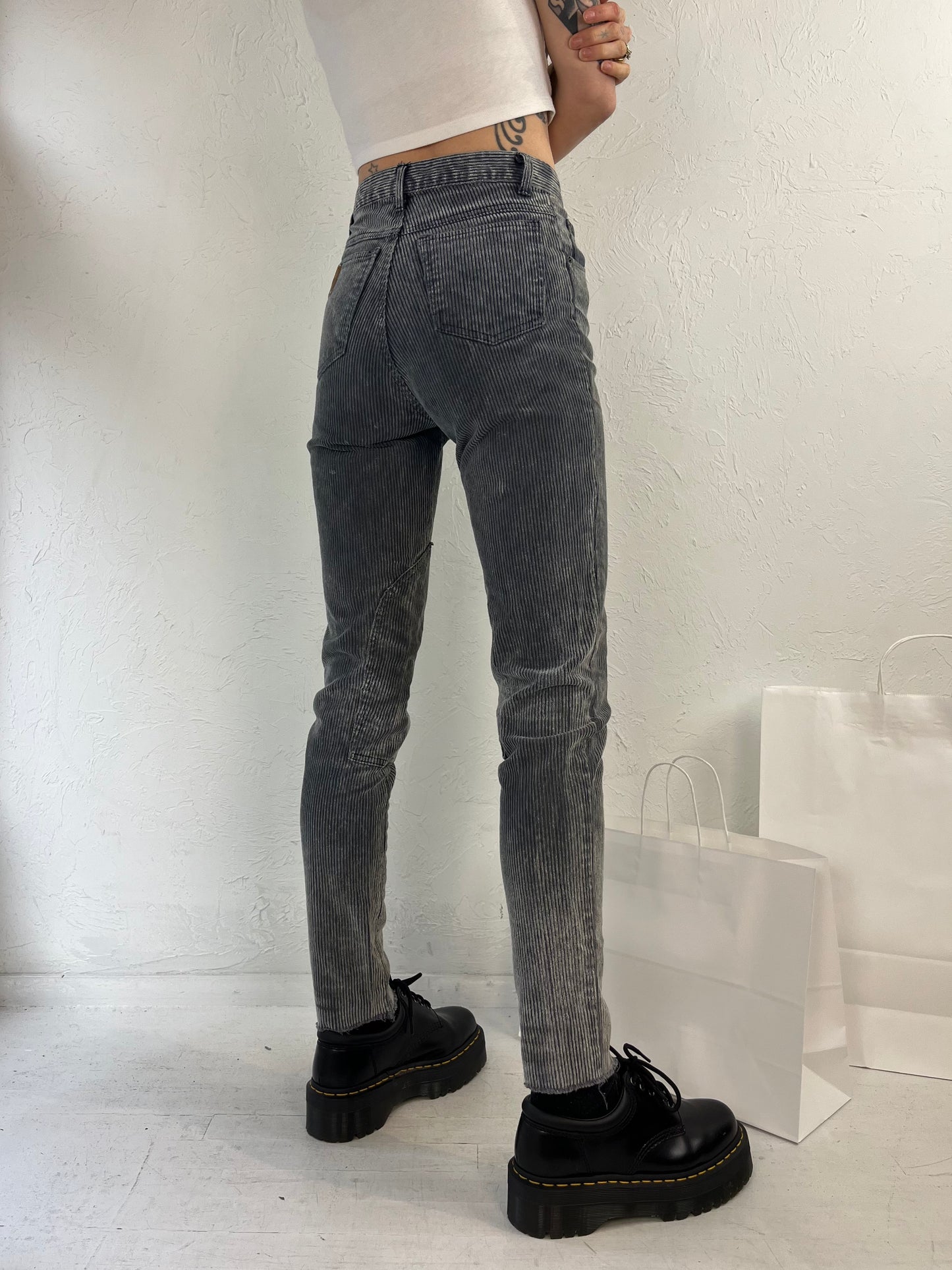 90s 'Millers' High Waisted Gray Skinny Corduroy Pants / Small