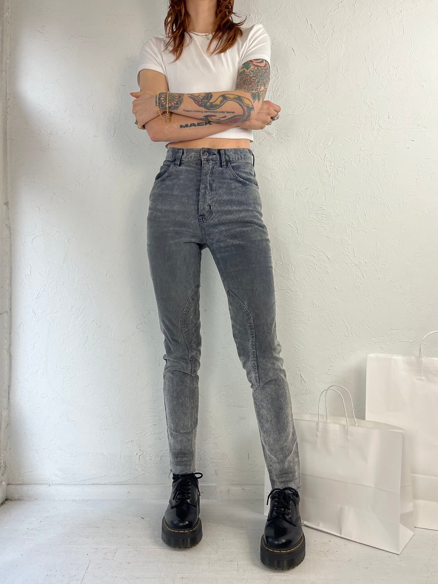 90s 'Millers' High Waisted Gray Skinny Corduroy Pants / Small