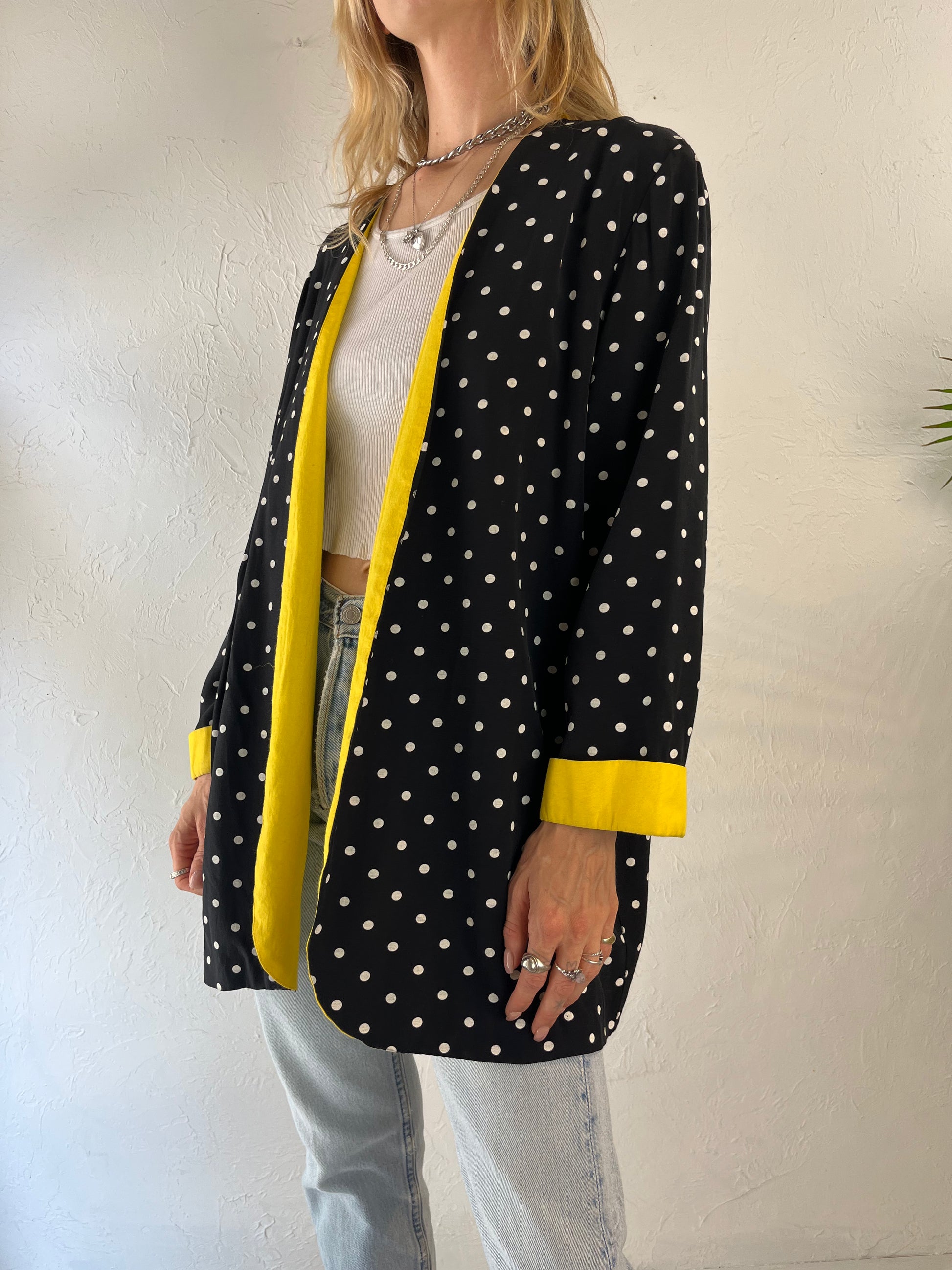 80s 'Periwinkle' Black Polka Dot Blazer Jacket / Medium