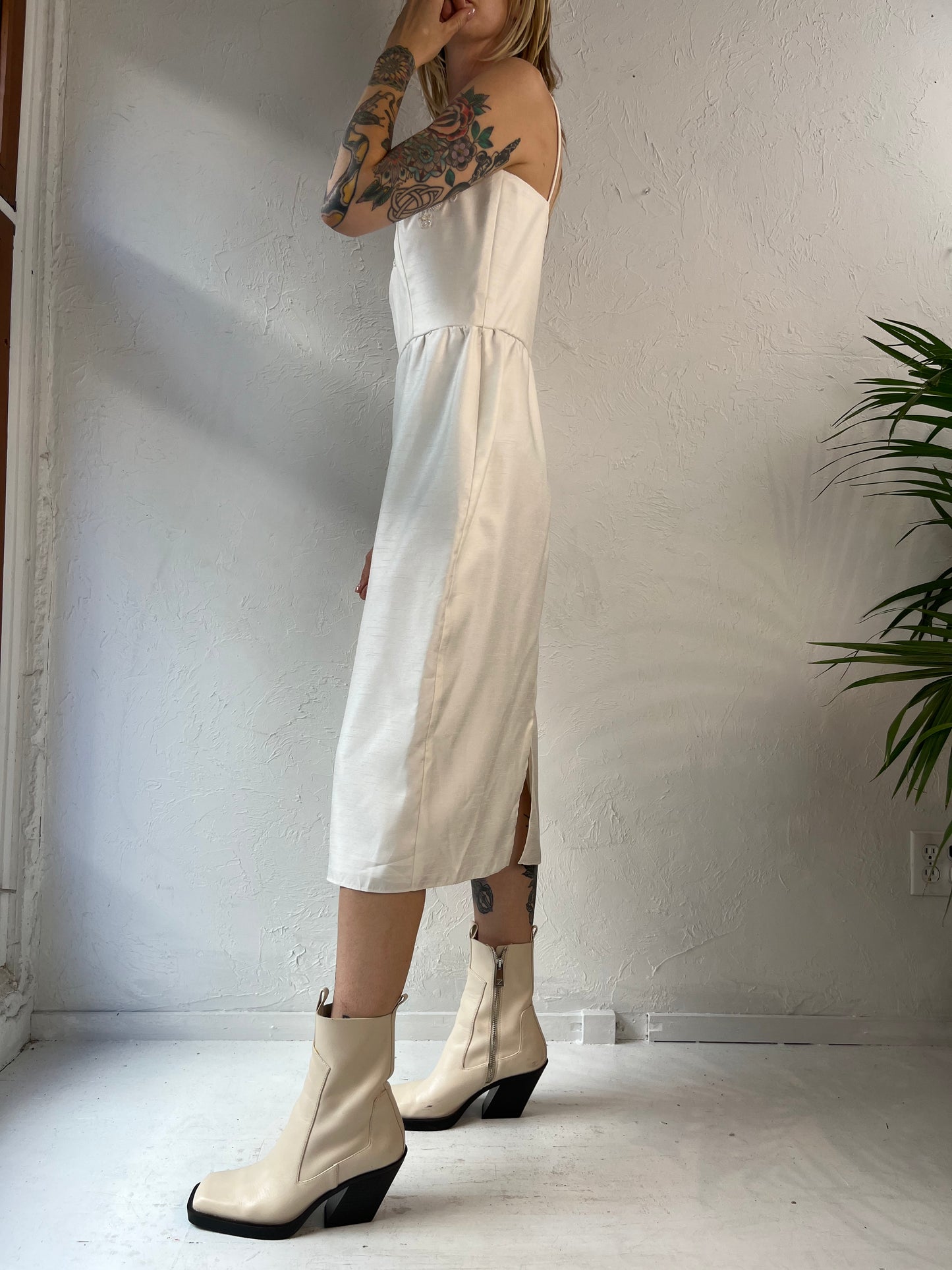 80s 'Gordon Dress' White Beaded and Sequin Lace Trimmed Cocktail Dress / Small