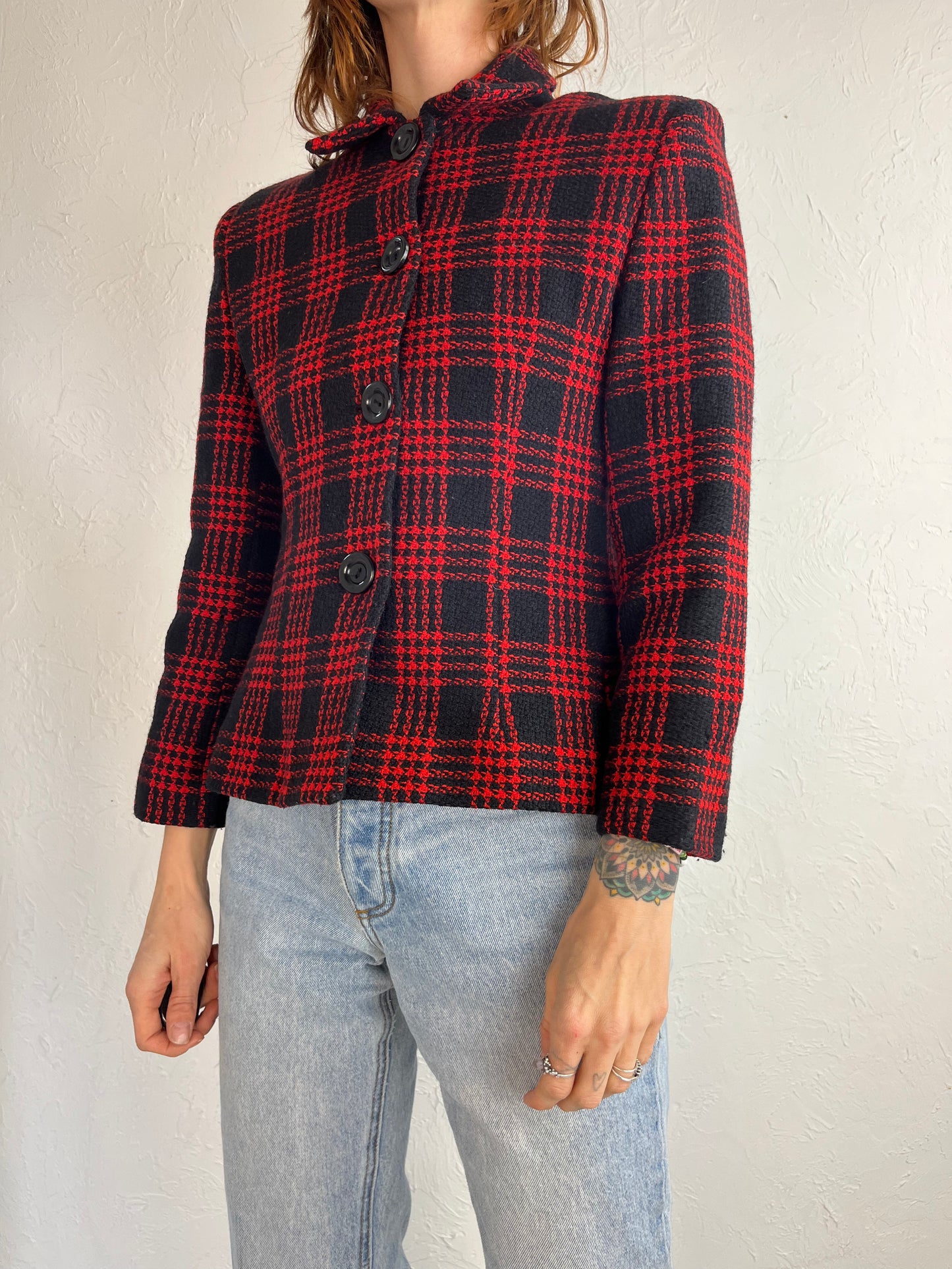90s 'Louben' Red and Black Wool Jacket / 6