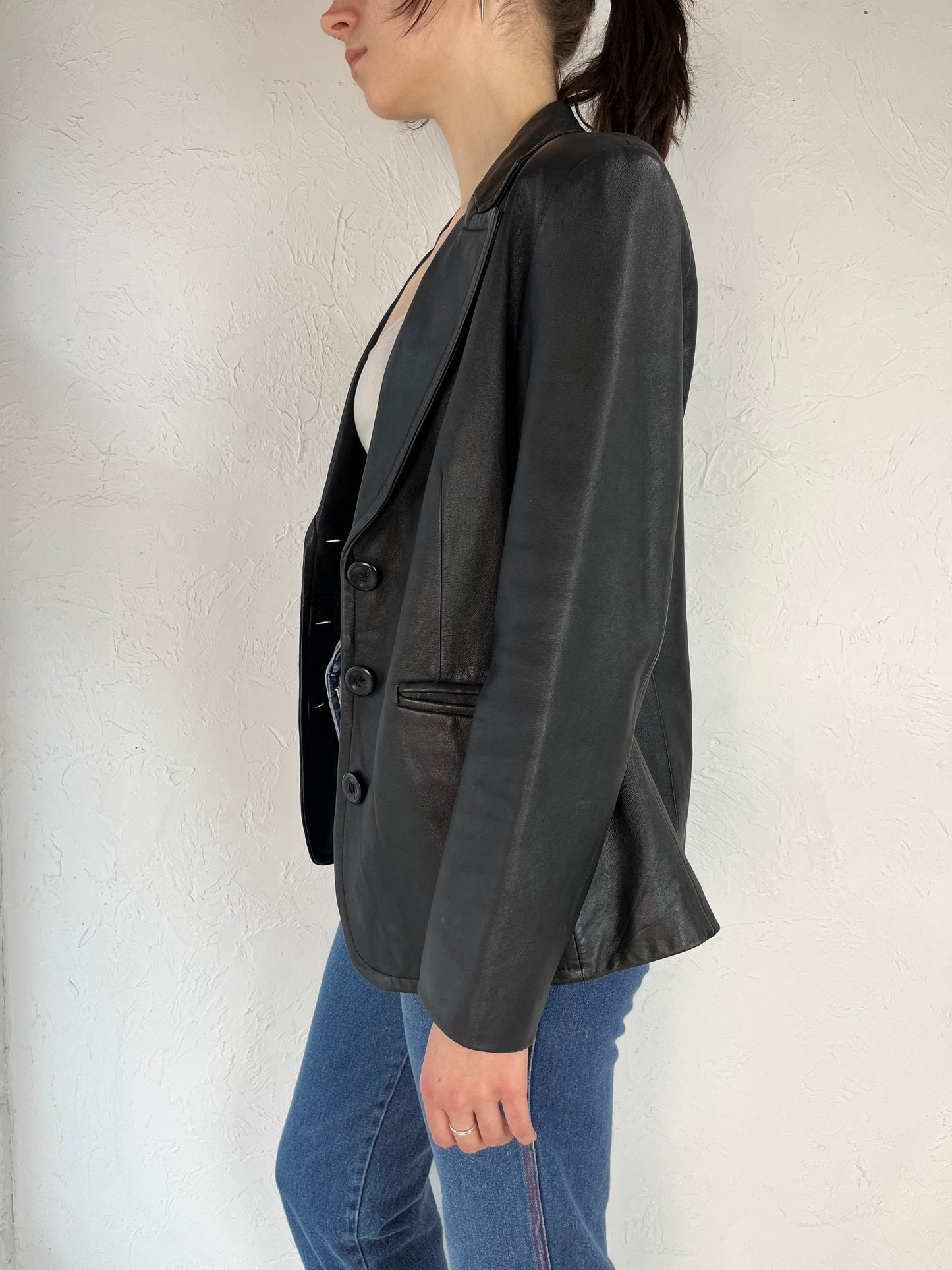 Y2K 'Worthington' Black Leather Lambskin Jacket / Medium