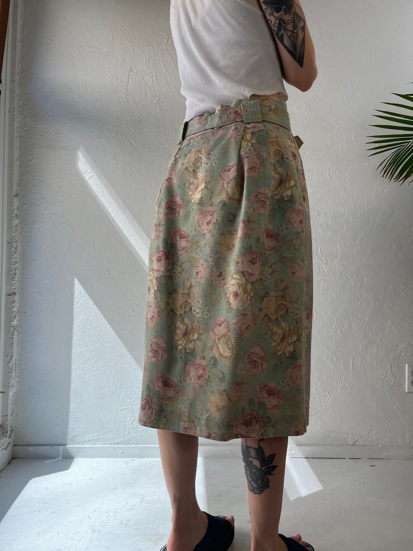 80s 'Briggs' Floral Print Pencil Skirt / Medium