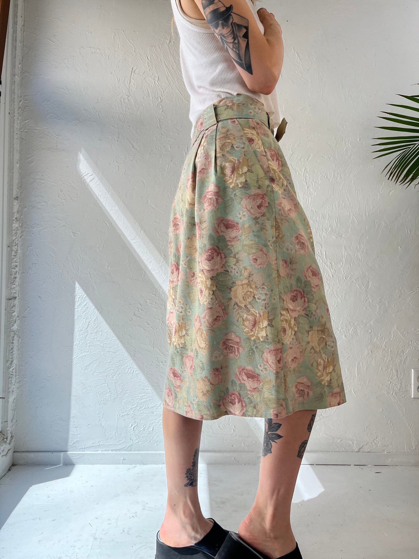 80s 'Briggs' Floral Print Pencil Skirt / Medium