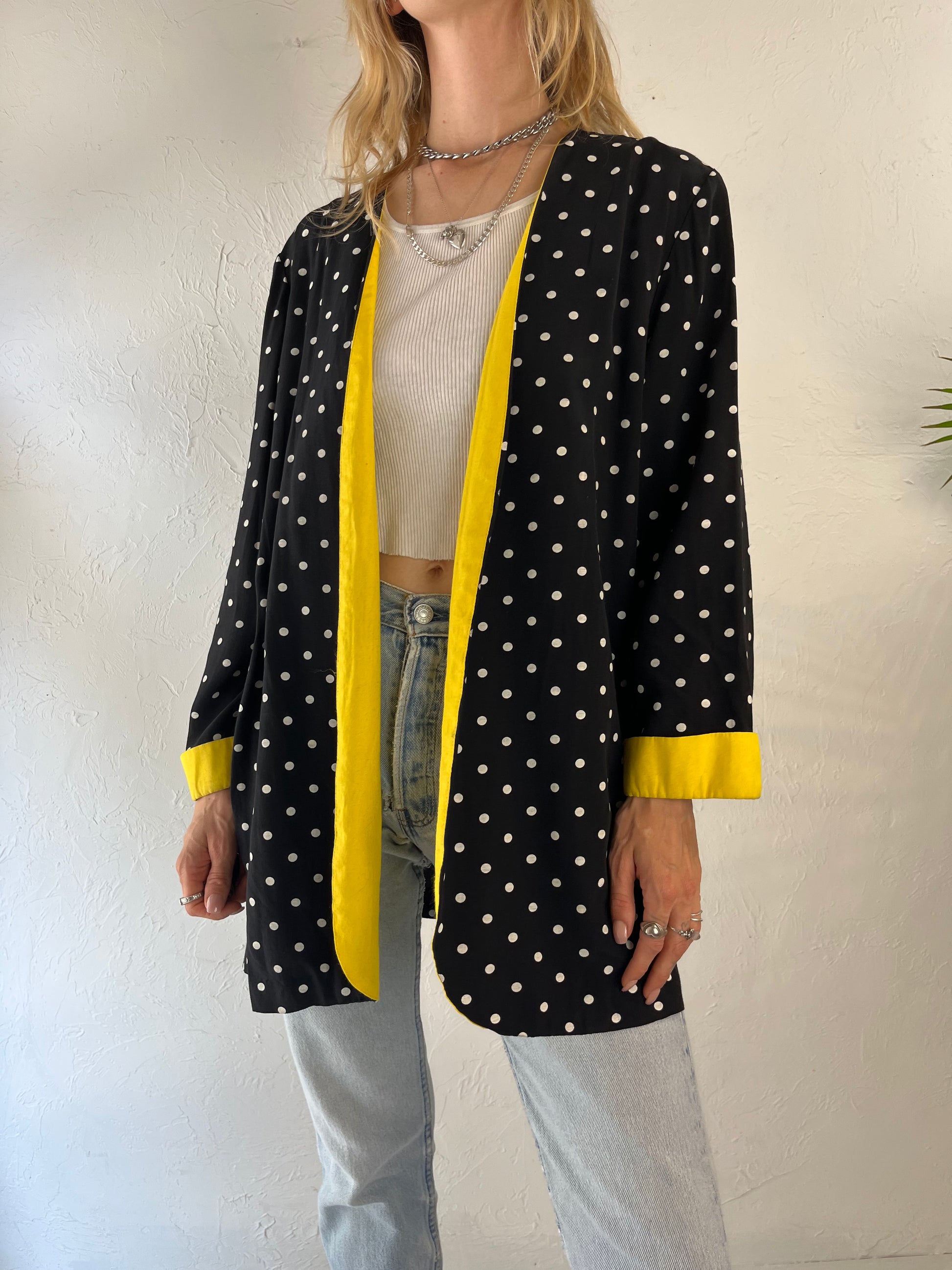 80s 'Periwinkle' Black Polka Dot Blazer Jacket / Medium