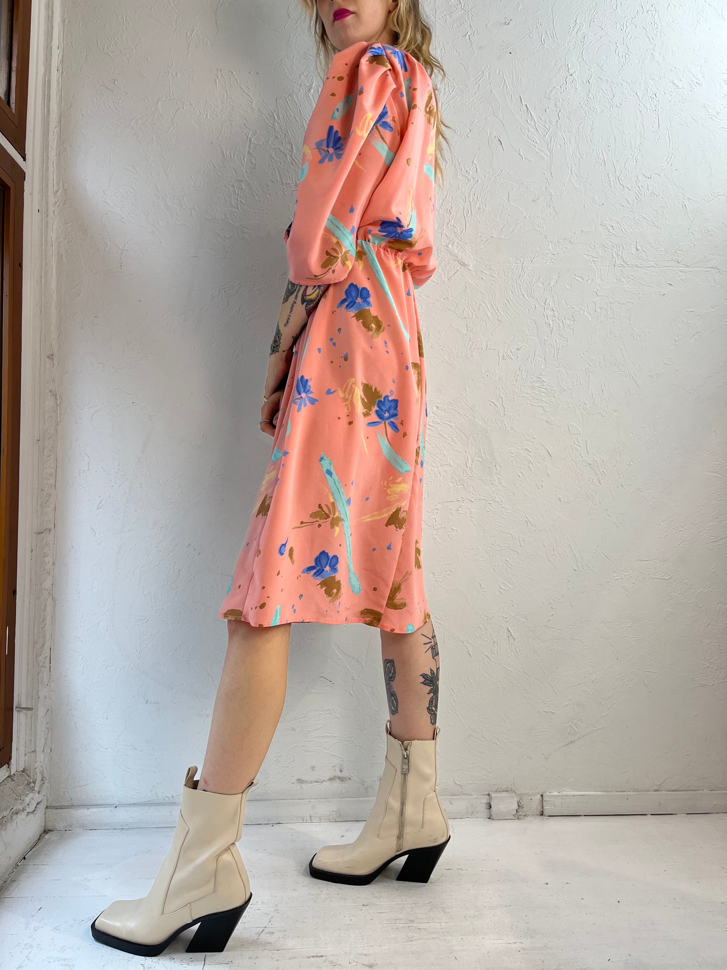90s 'Encore' Pink A Line Retro Dress / Small
