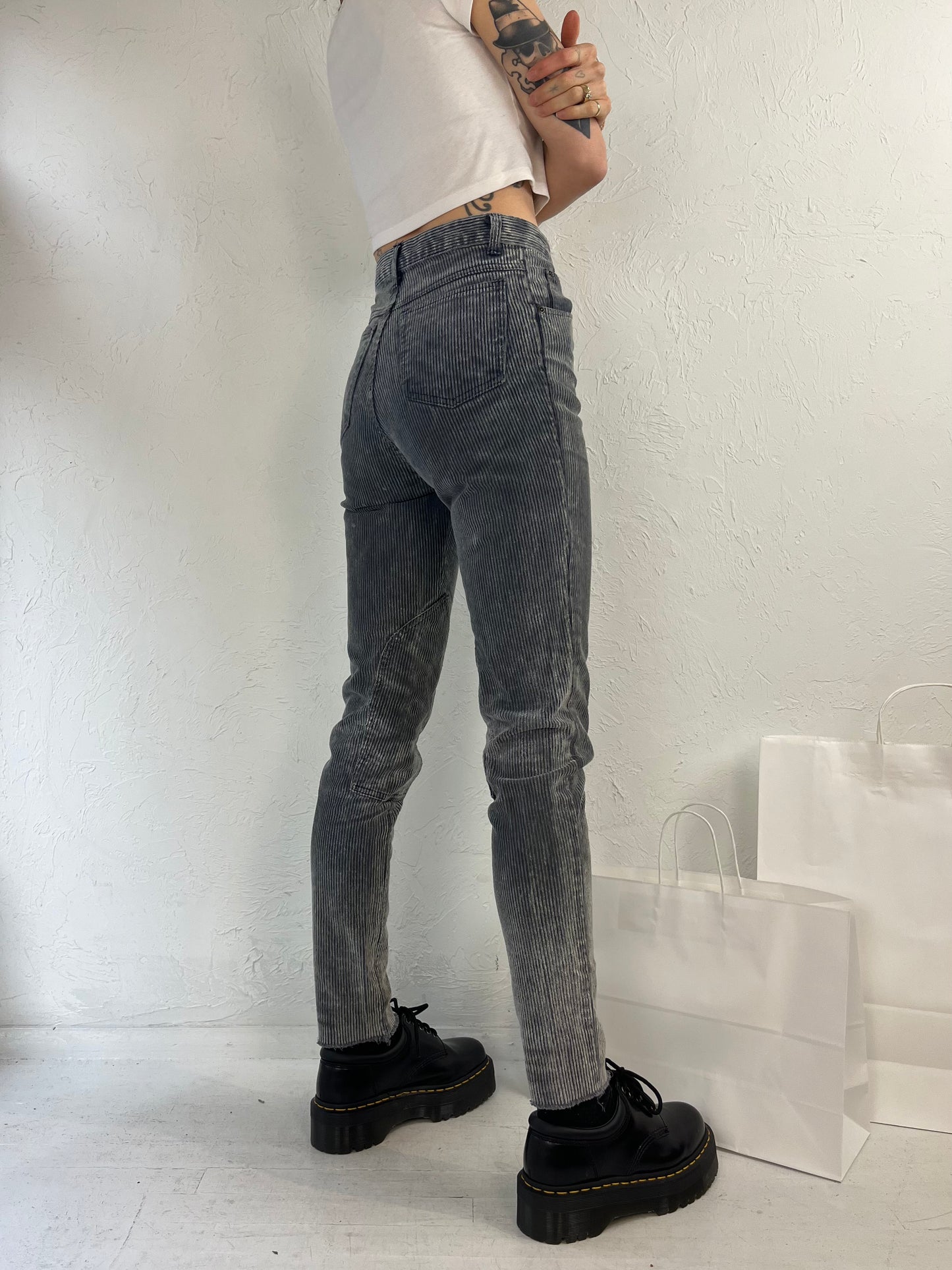 90s 'Millers' High Waisted Gray Skinny Corduroy Pants / Small