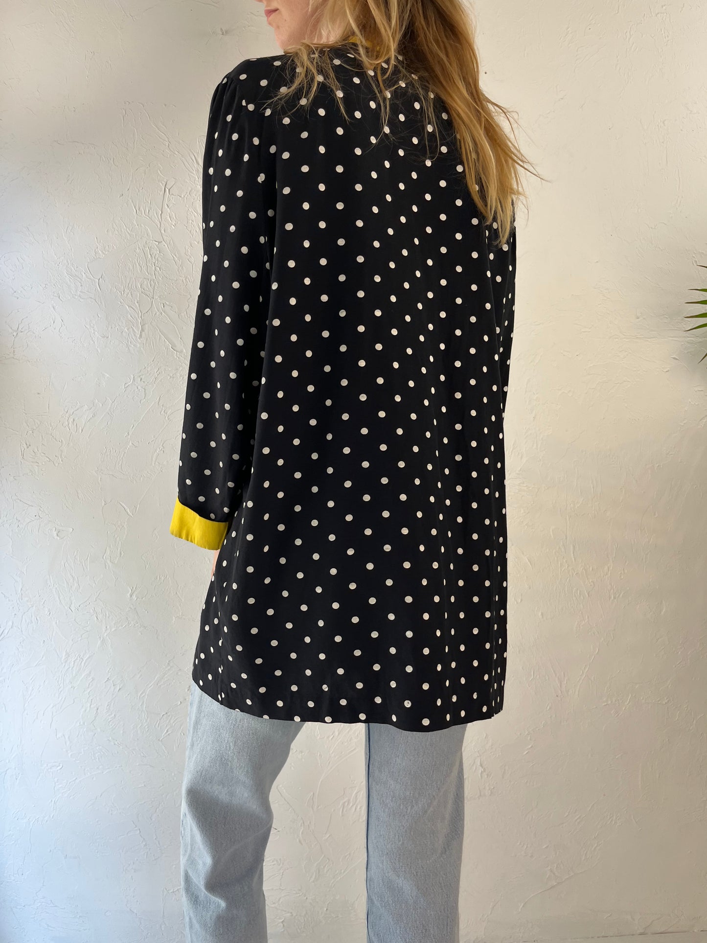 80s 'Periwinkle' Black Polka Dot Blazer Jacket / Medium