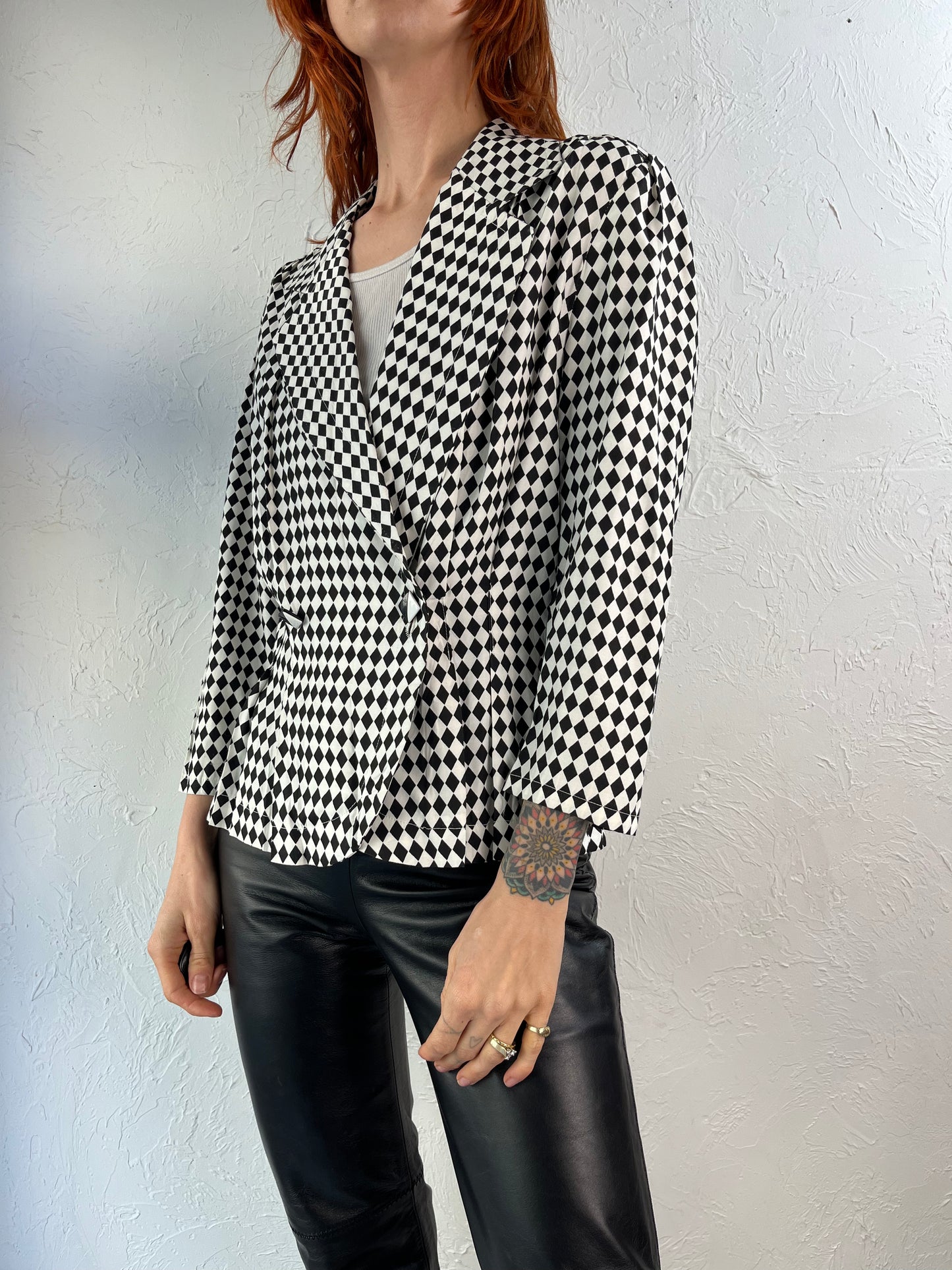 90s Black and White Diamond Print Lightweight Jacket / Small