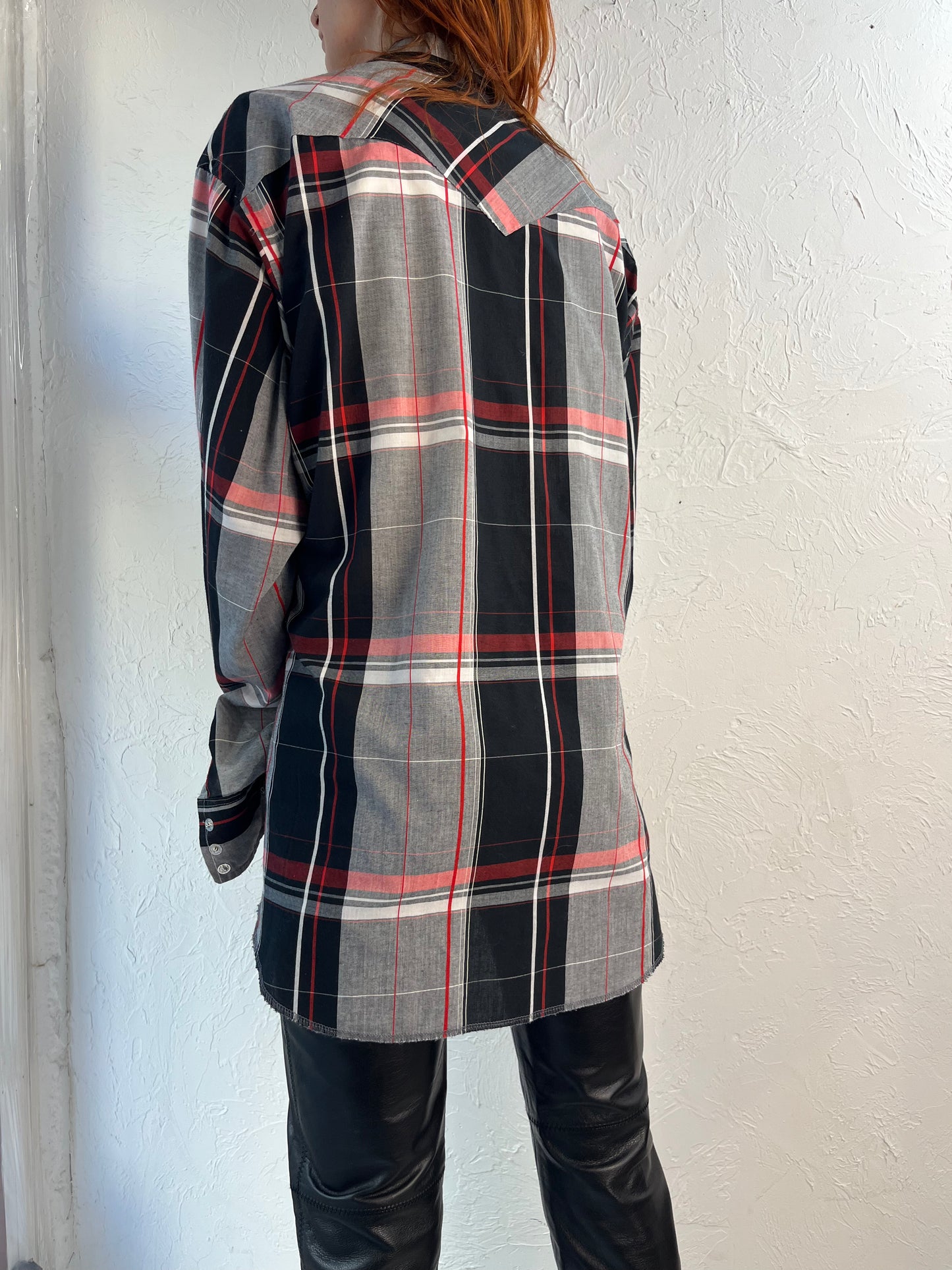 Y2K 'Wrangler' Gray Plaid Pearl Snap Shirt / XL