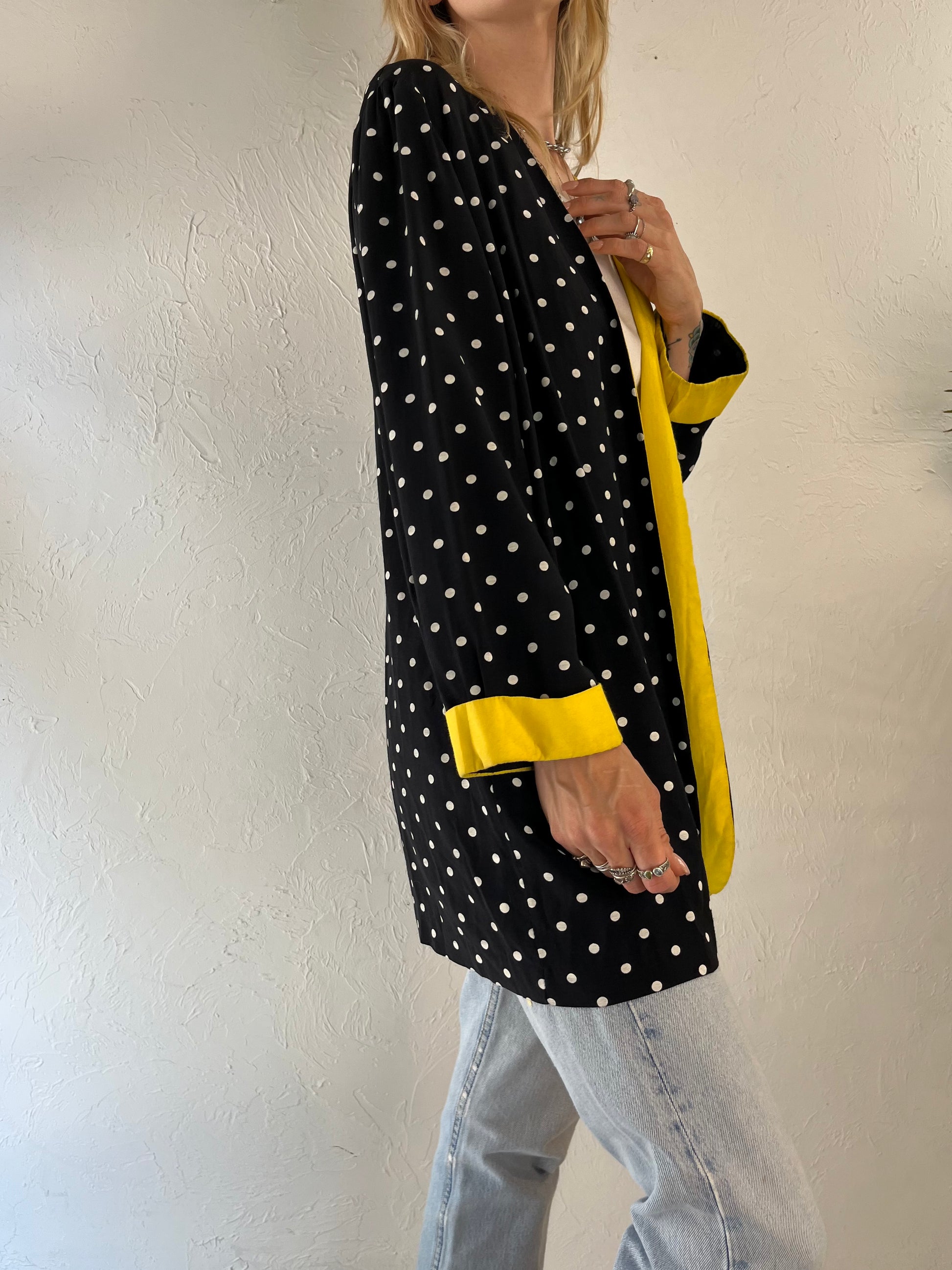 80s 'Periwinkle' Black Polka Dot Blazer Jacket / Medium