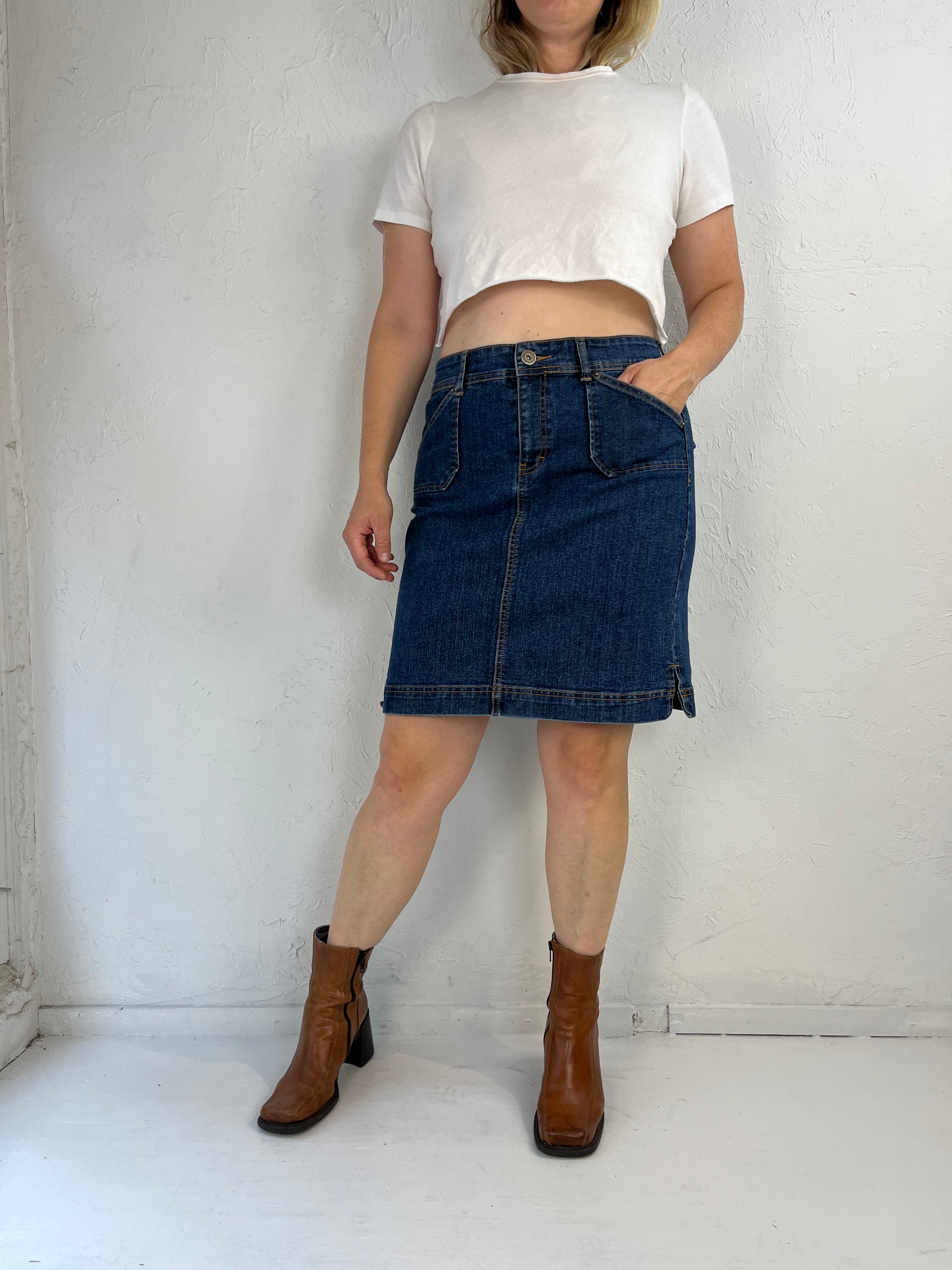 Y2K 'Tommy Hilfiger' Denim Midi Skirt / Large