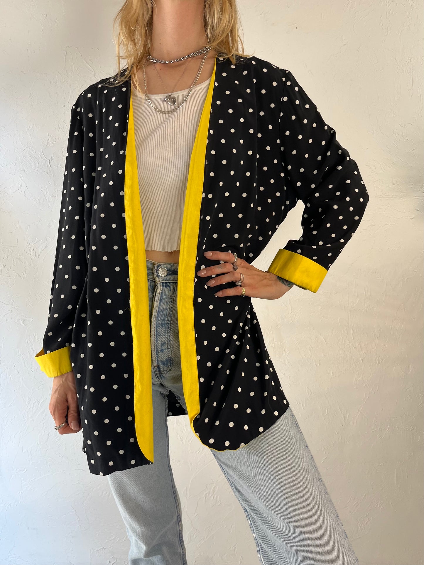 80s 'Periwinkle' Black Polka Dot Blazer Jacket / Medium