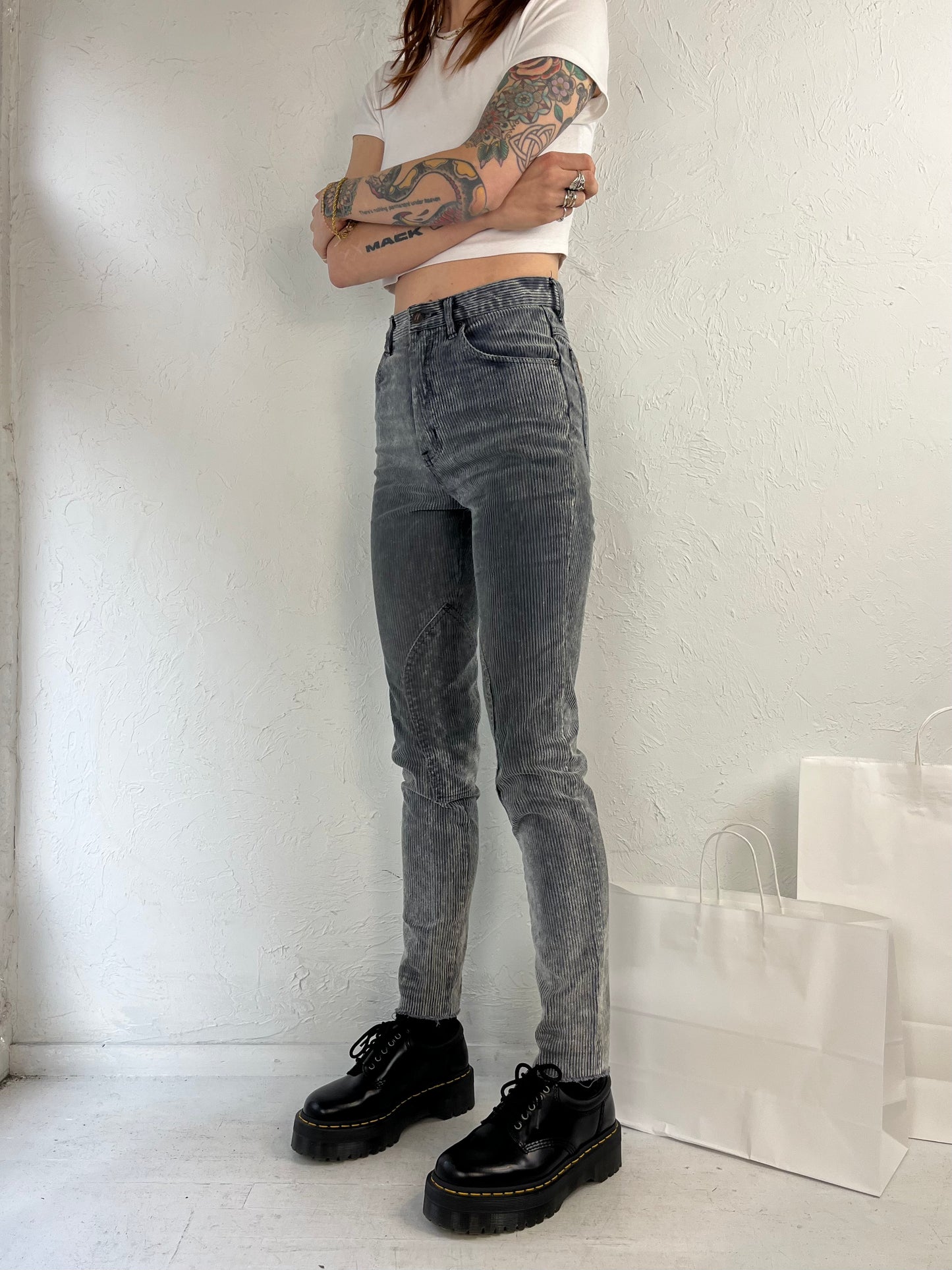 90s 'Millers' High Waisted Gray Skinny Corduroy Pants / Small