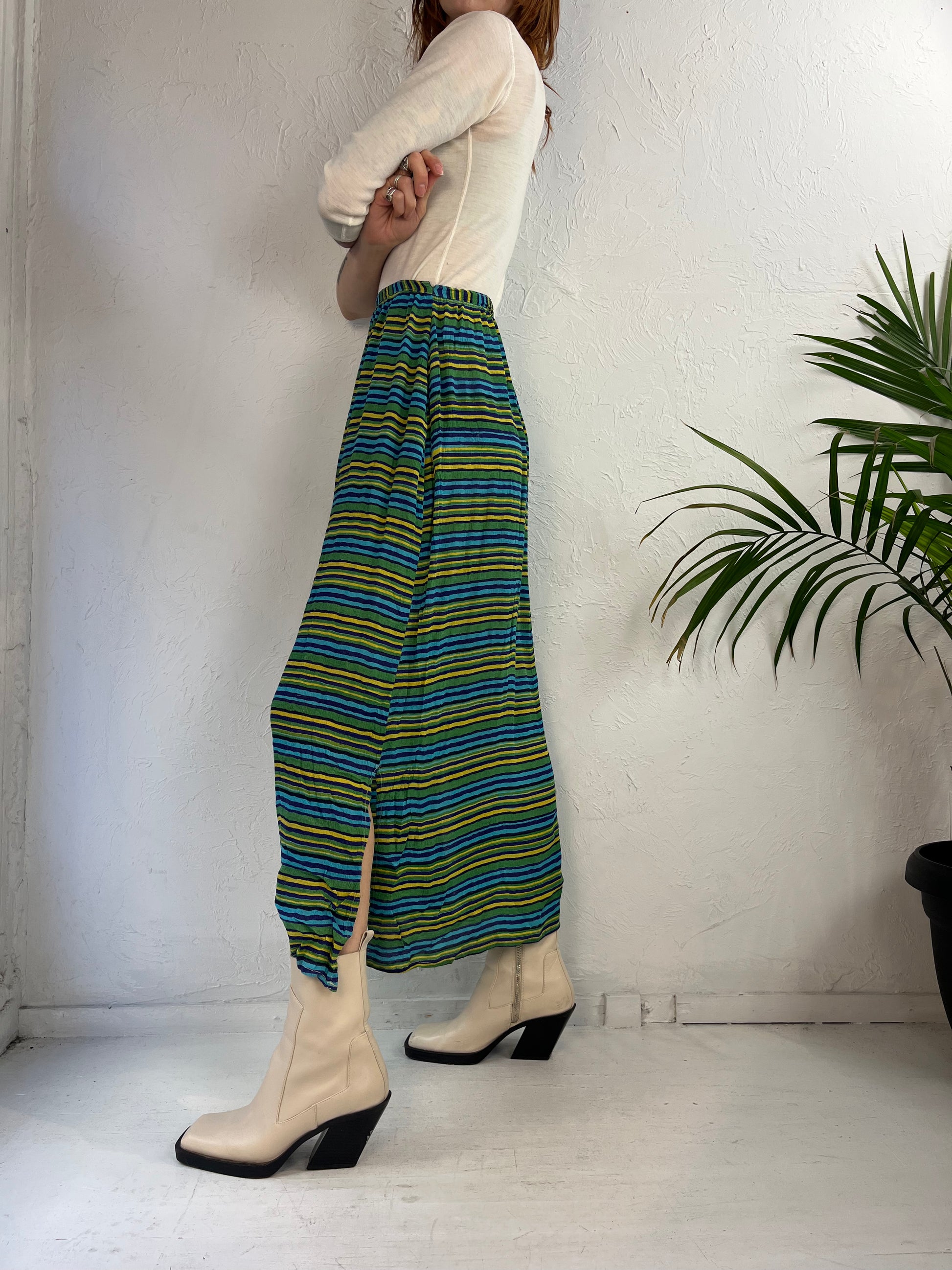 90s 'Rodeo' Green Striped Maxi Skirt / Small