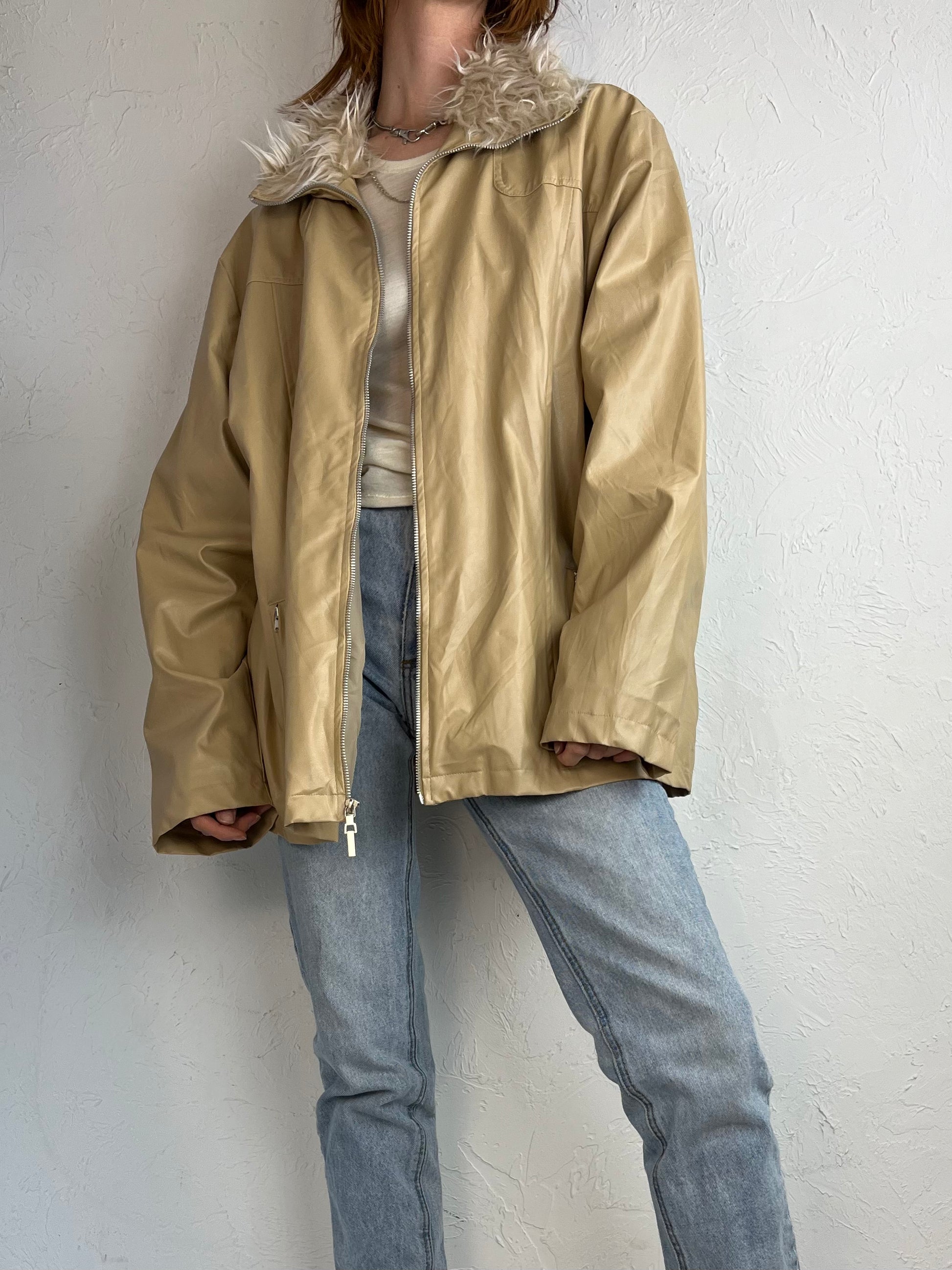 Y2k 'Endurance' Beige Faux Leather Jacket / 2X