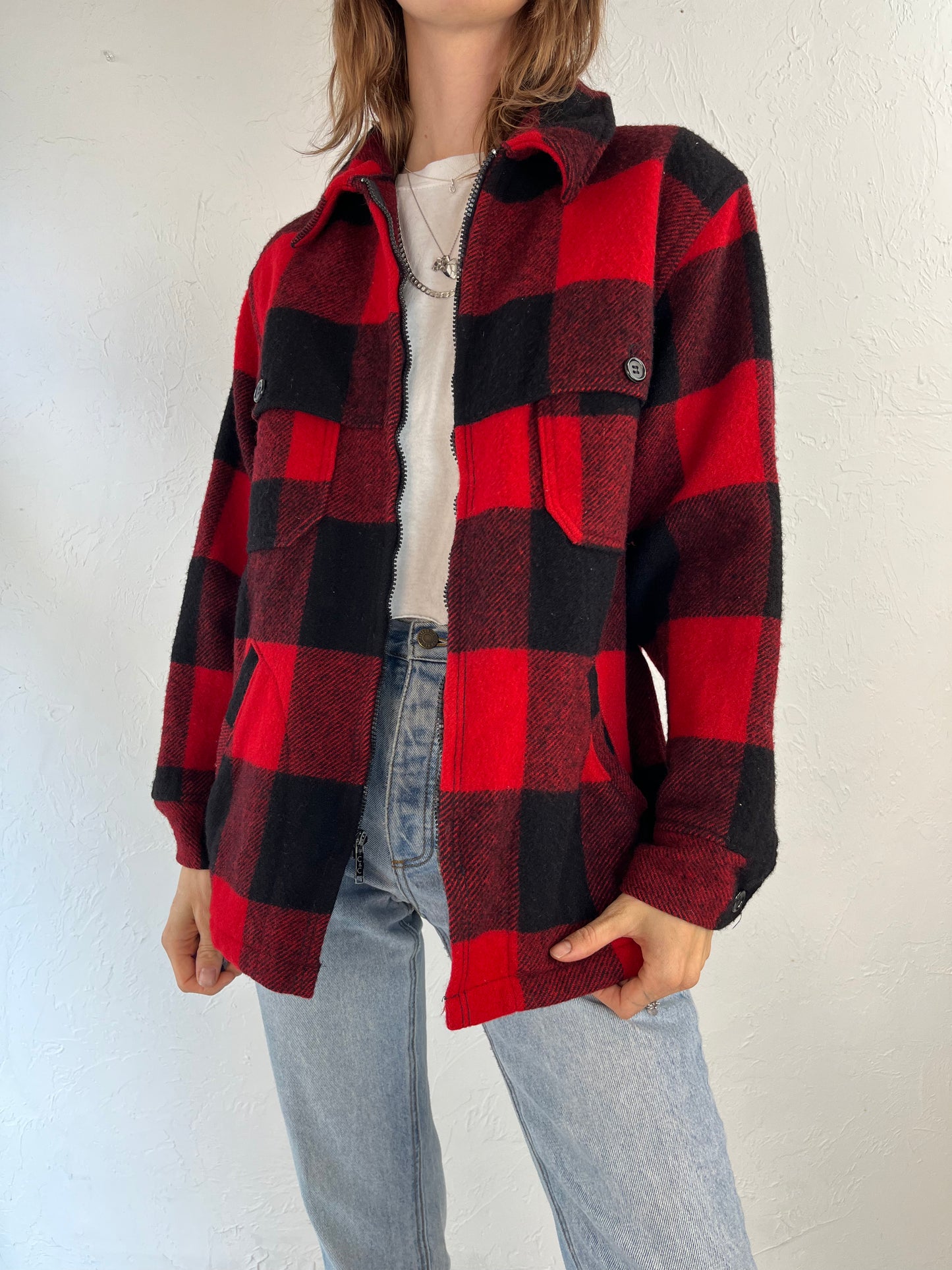 90s 'Woolrich' Red Plaid Wool Nylon Jacket / Small - Medium