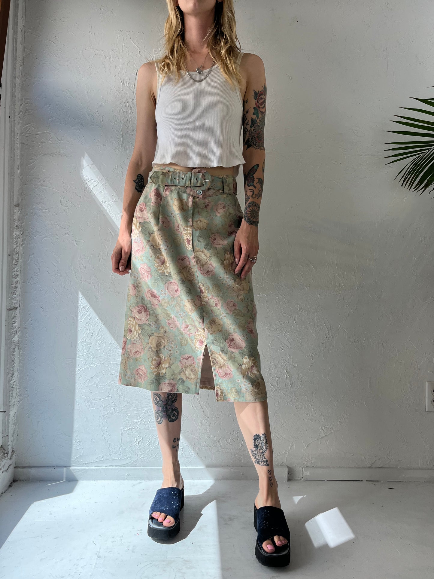 80s 'Briggs' Floral Print Pencil Skirt / Medium