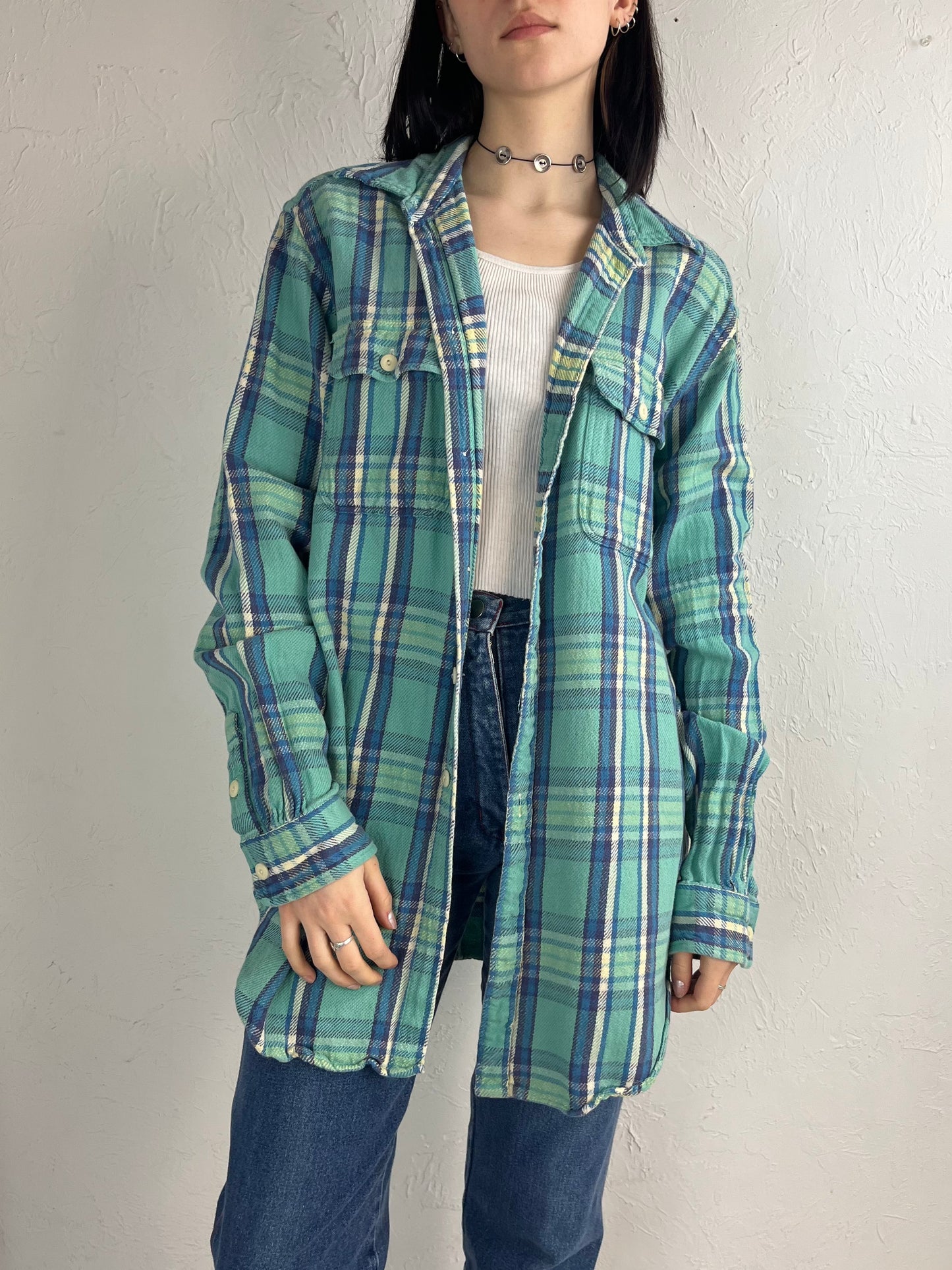 Y2K 'Polo by Ralph Lauren' Thick Cotton Blue Plaid Button Up Shirt / Medium