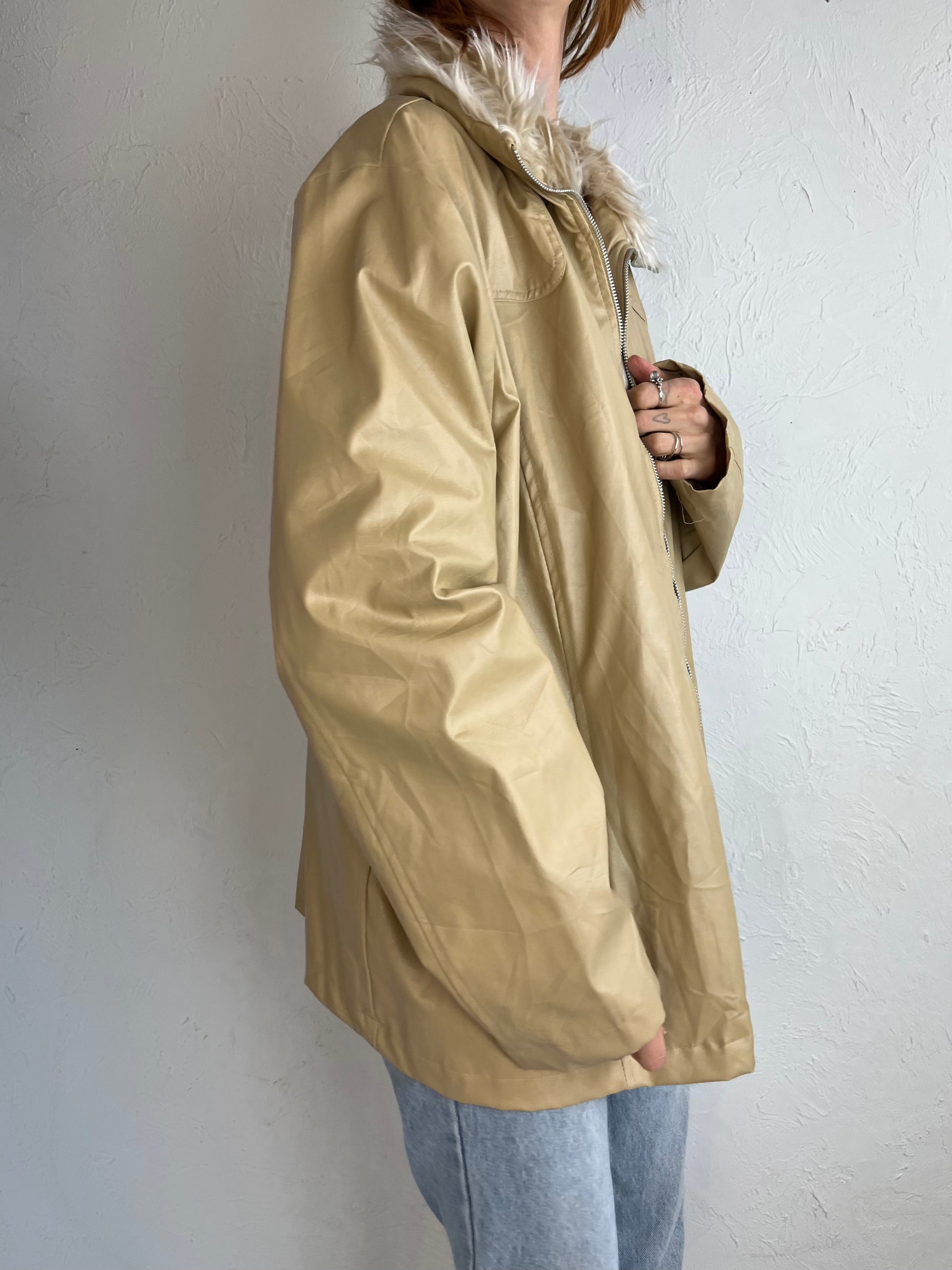 Y2k 'Endurance' Beige Faux Leather Jacket / 2X