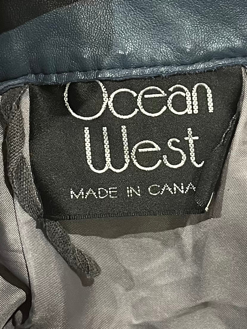 90s 'Ocean West' Blue Leather Pencil Skirt / Small