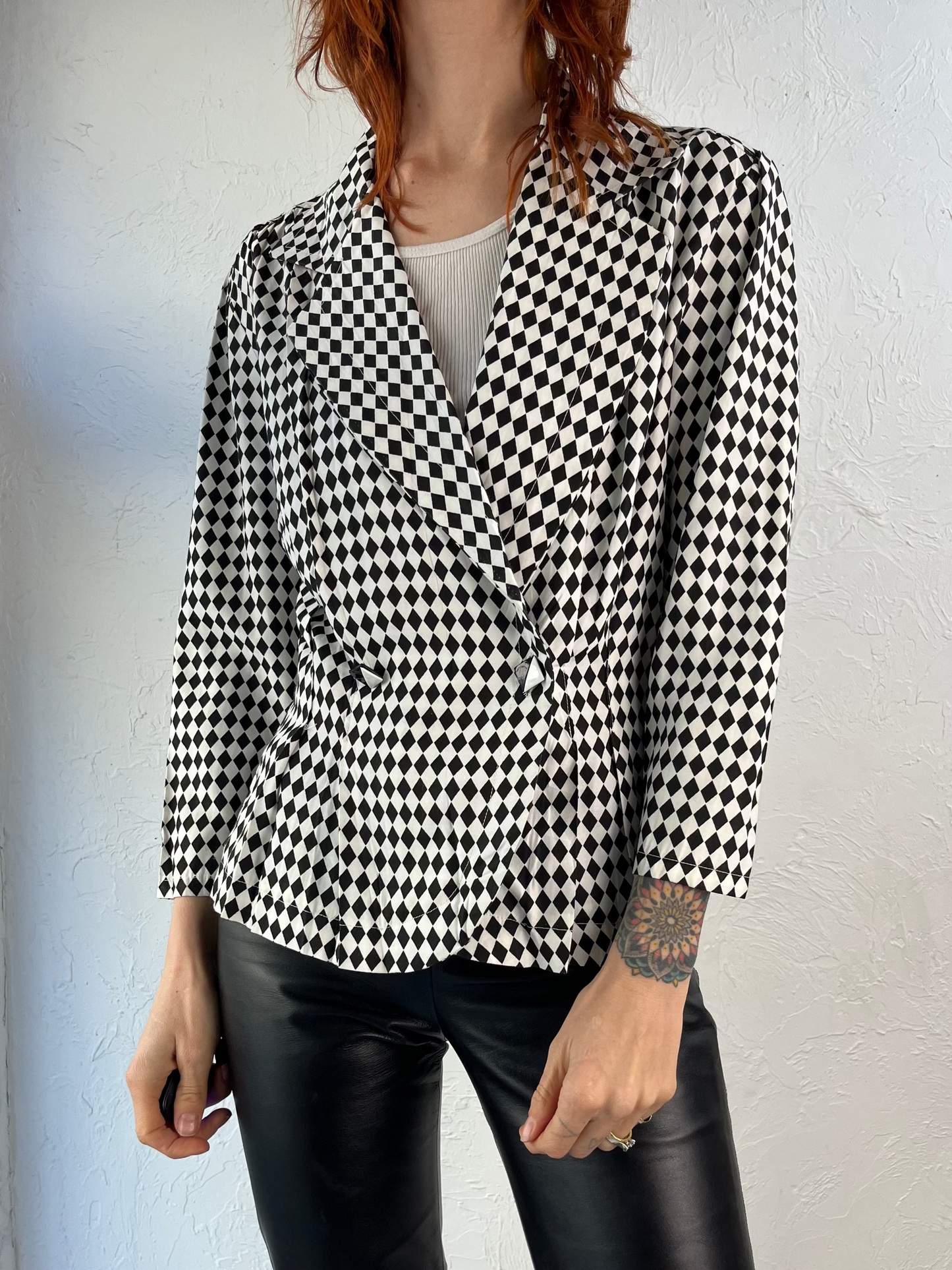 90s Black and White Diamond Print Lightweight Jacket / Small