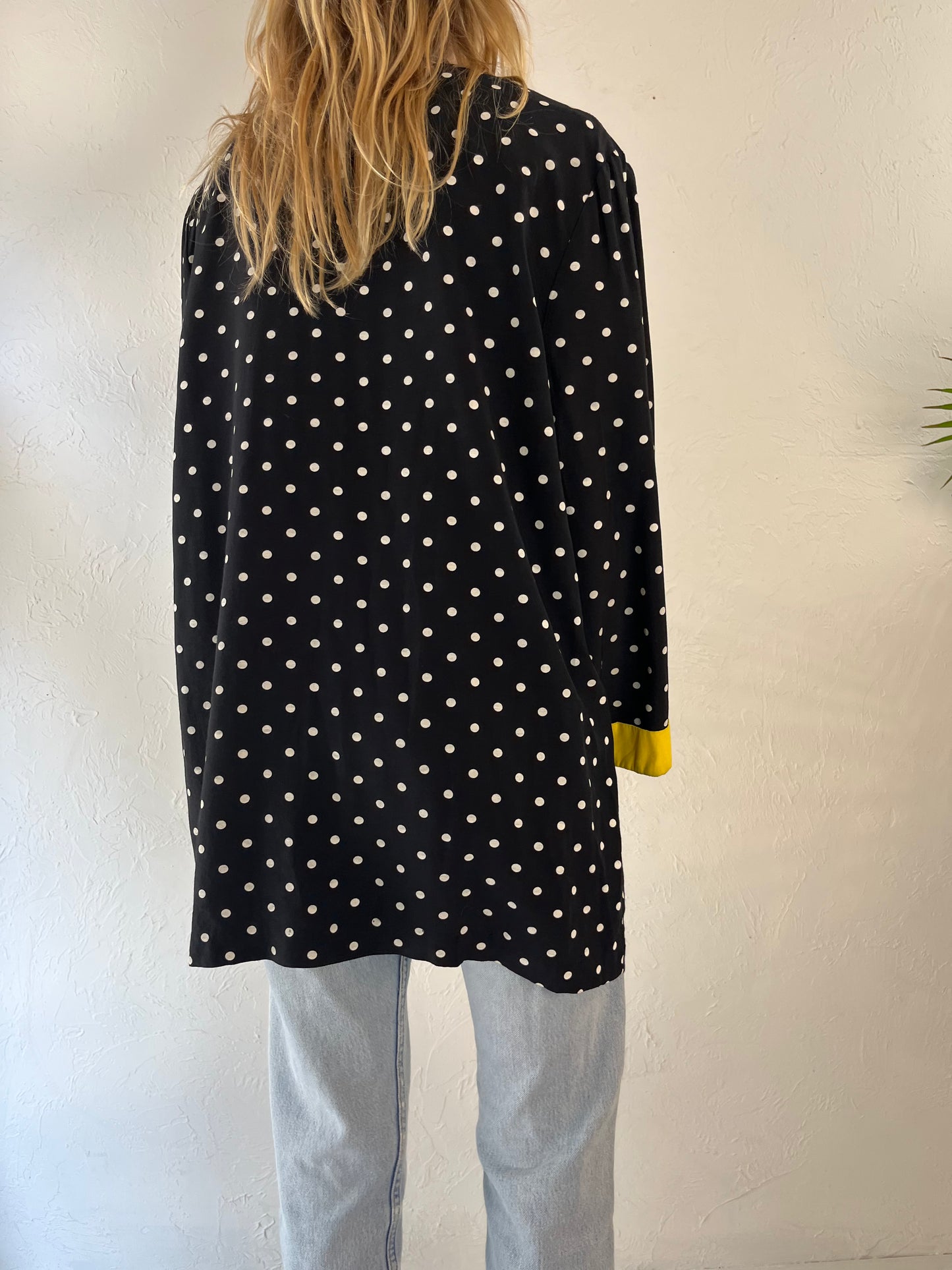 80s 'Periwinkle' Black Polka Dot Blazer Jacket / Medium