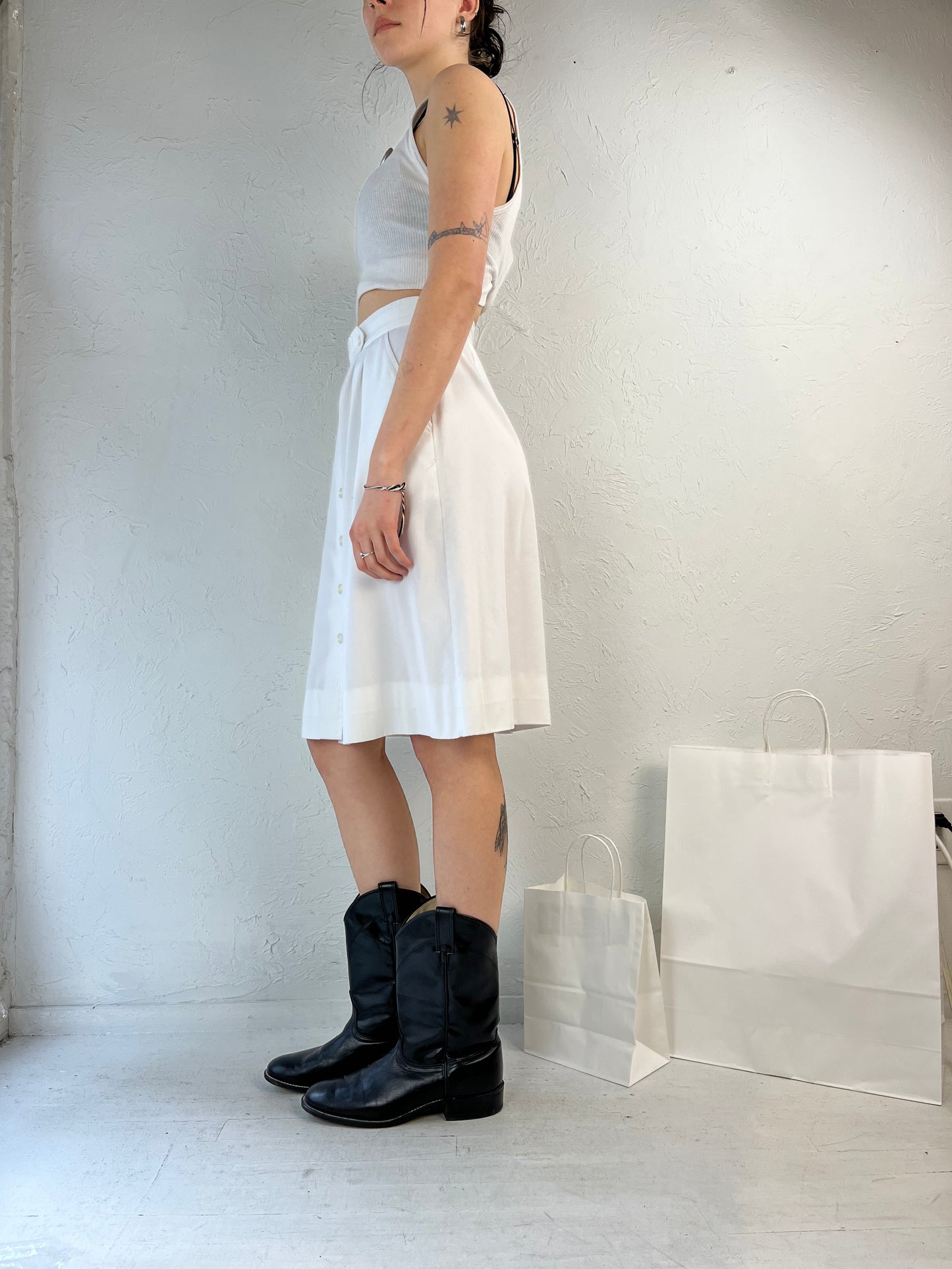 70s Union Made White Button Up A Line Skirt / Small