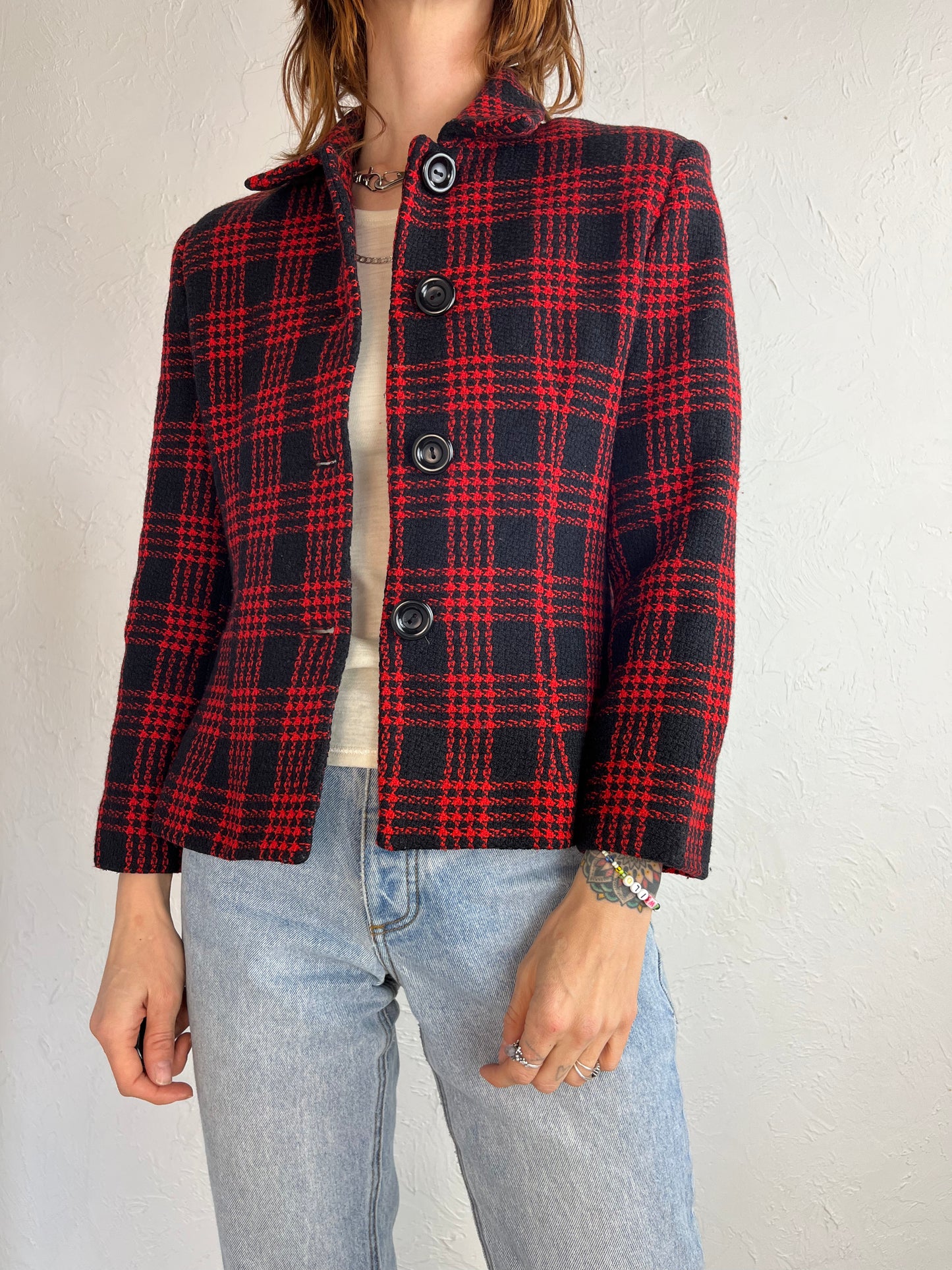90s 'Louben' Red and Black Wool Jacket / 6