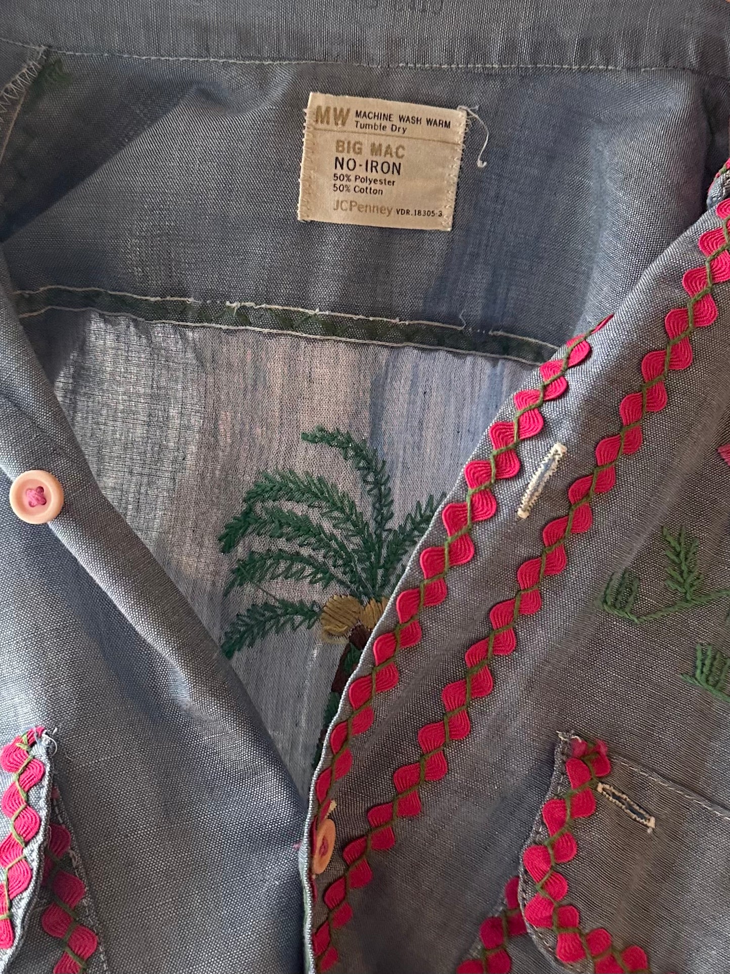 70s 'Big Mac' Embroidered Button Up Shirt / Large