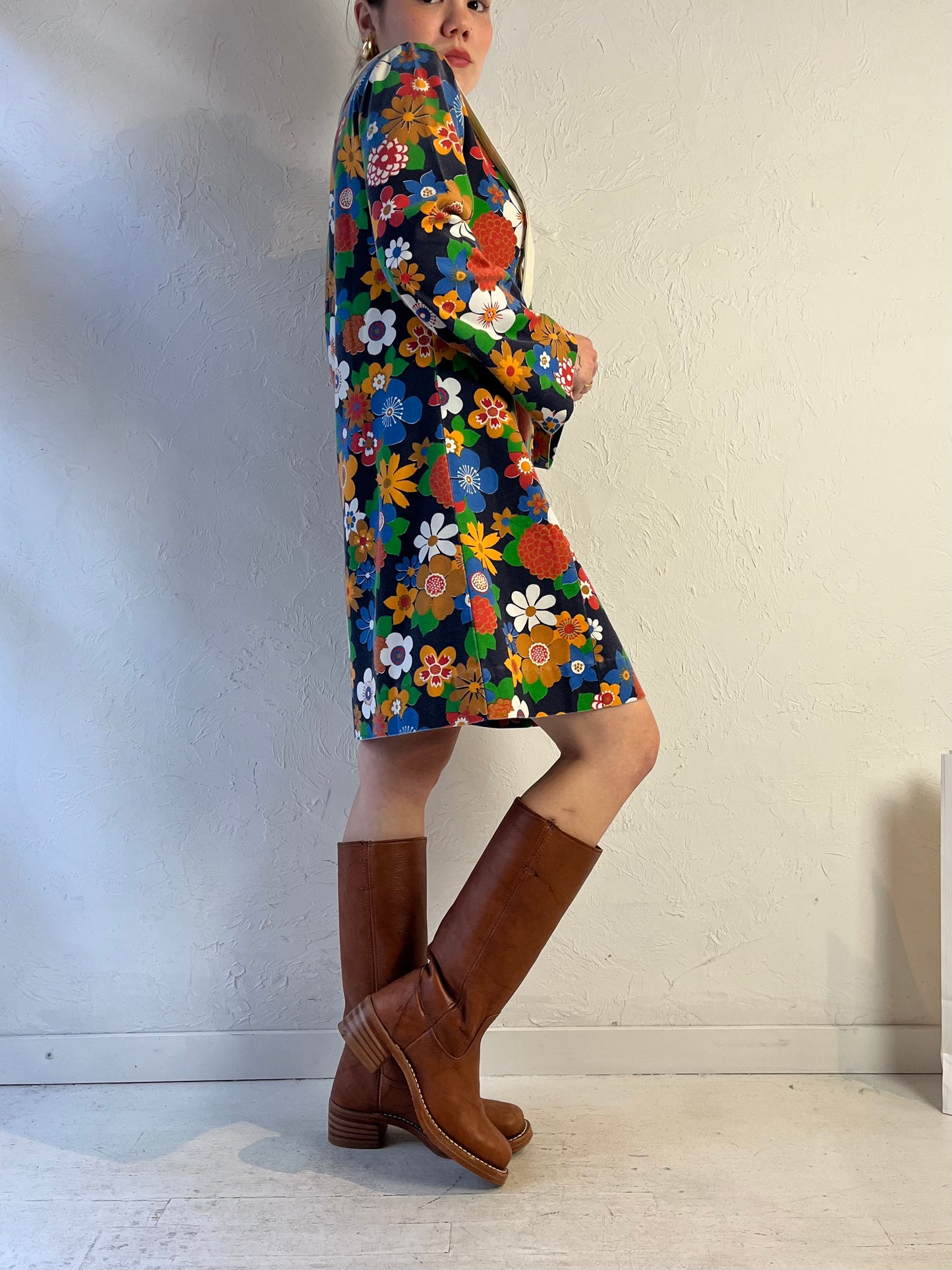 70s 'Sears' Floral Print Long Sleeve Mini Dress / Small