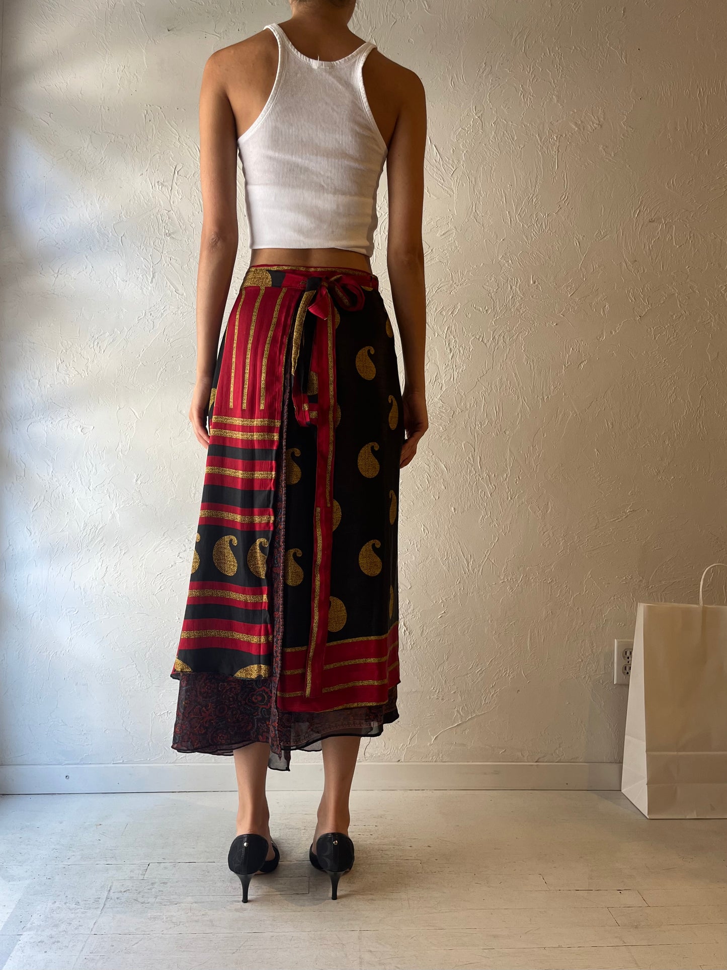 90s 'Maple Clothing' Reversible Patterned Wrap Skirt / Large