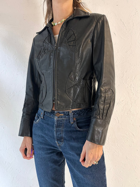 90s 'Leather Ranch' Black Leather Jacket / Small