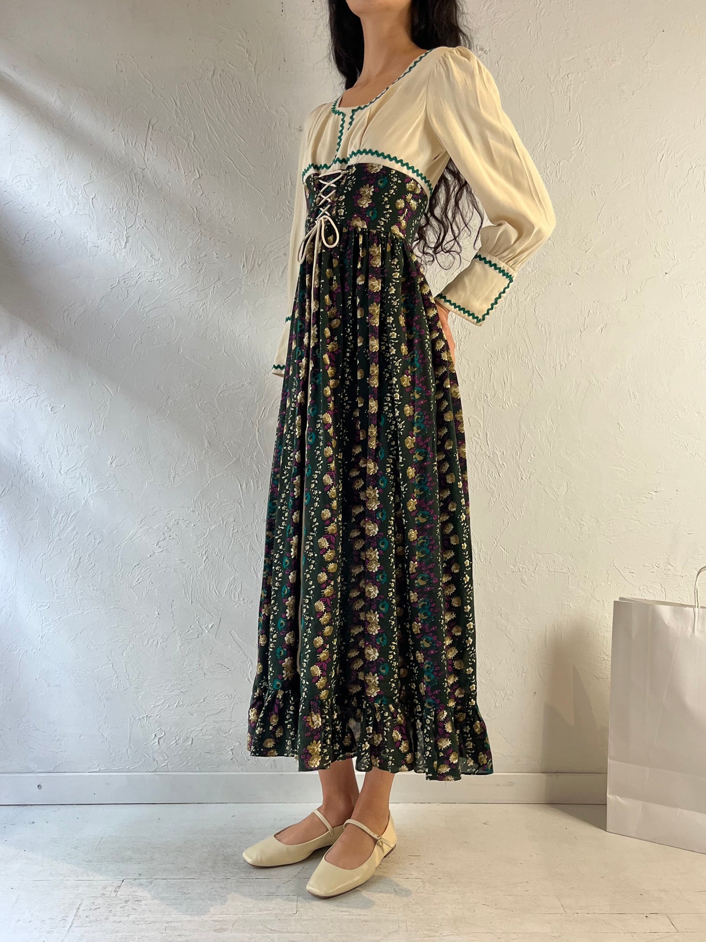 70s ‘Algo’ Long Sleeve Peasant Dress / Small