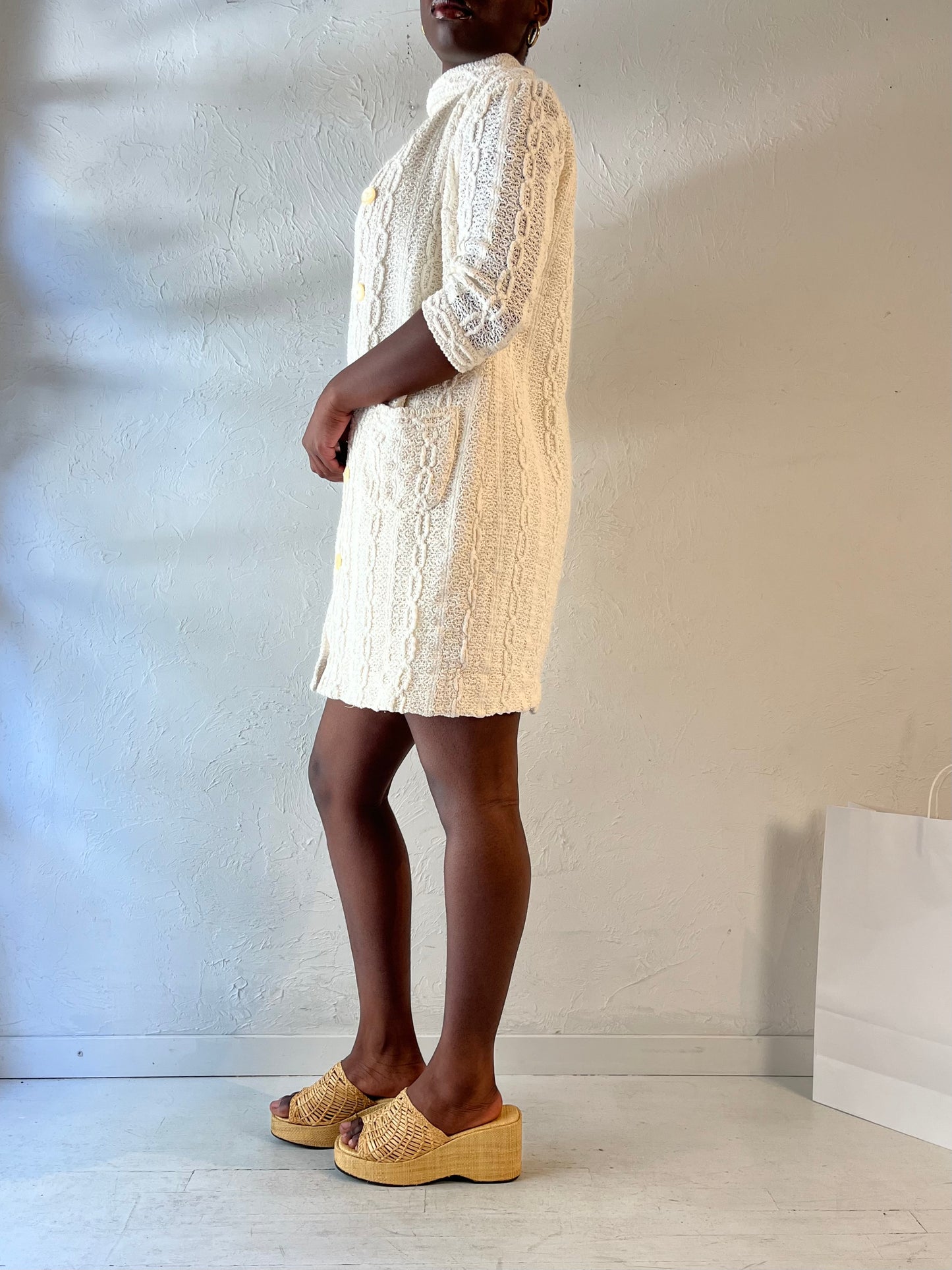 70s 'Miss Sun Valley' Cream Crochet Dress Jacket Set / Medium