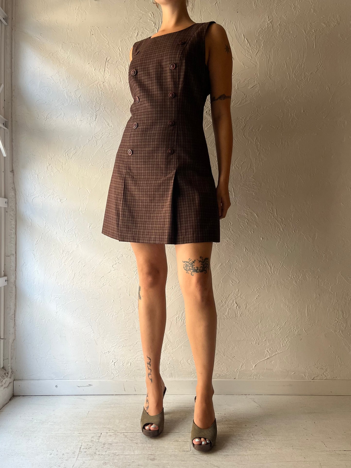 90s 'Beechers Brook' Plaid Academia Mini Dress / Medium
