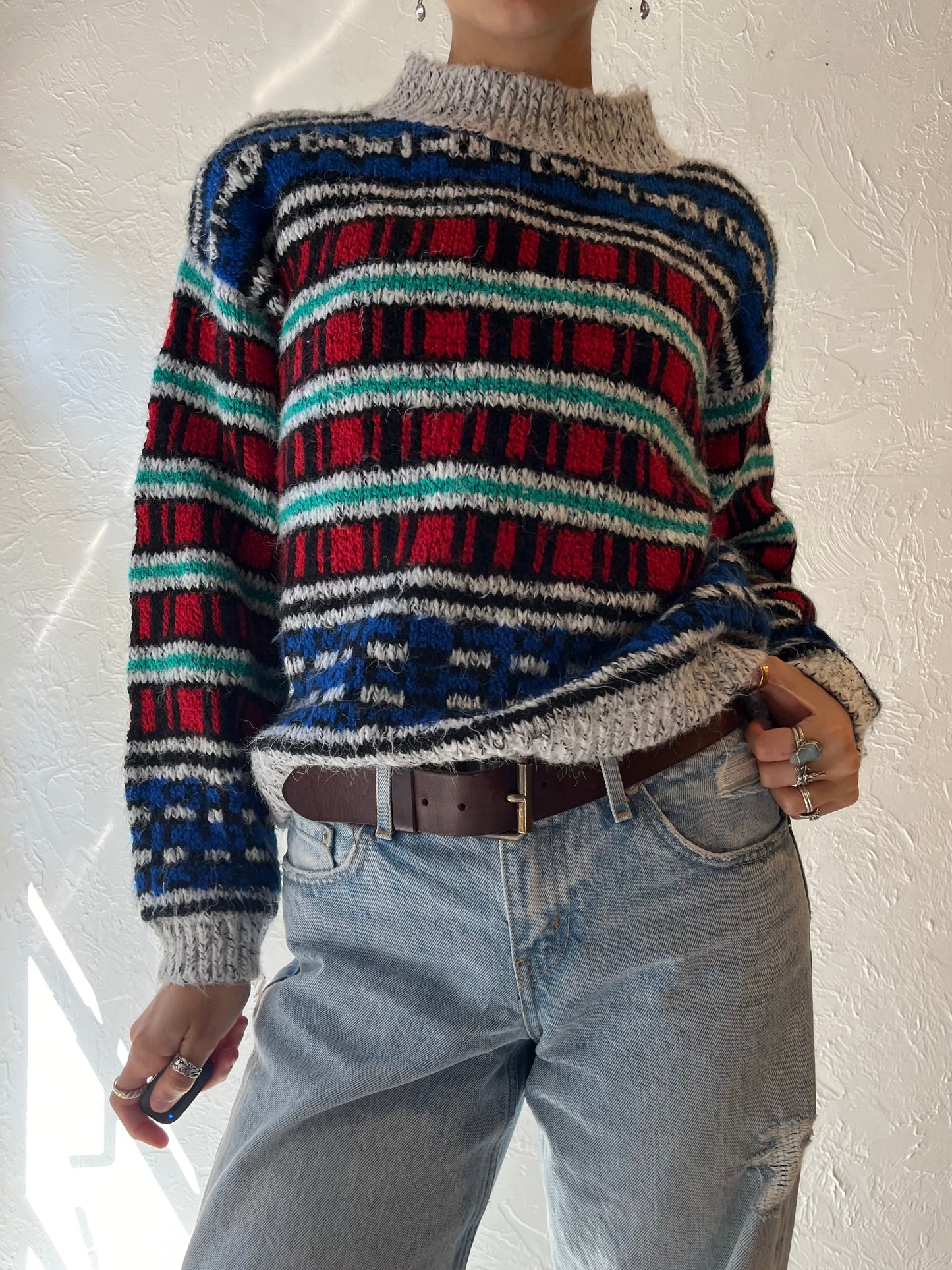 90s 'TQ' Striped Knit Sweater / Medium