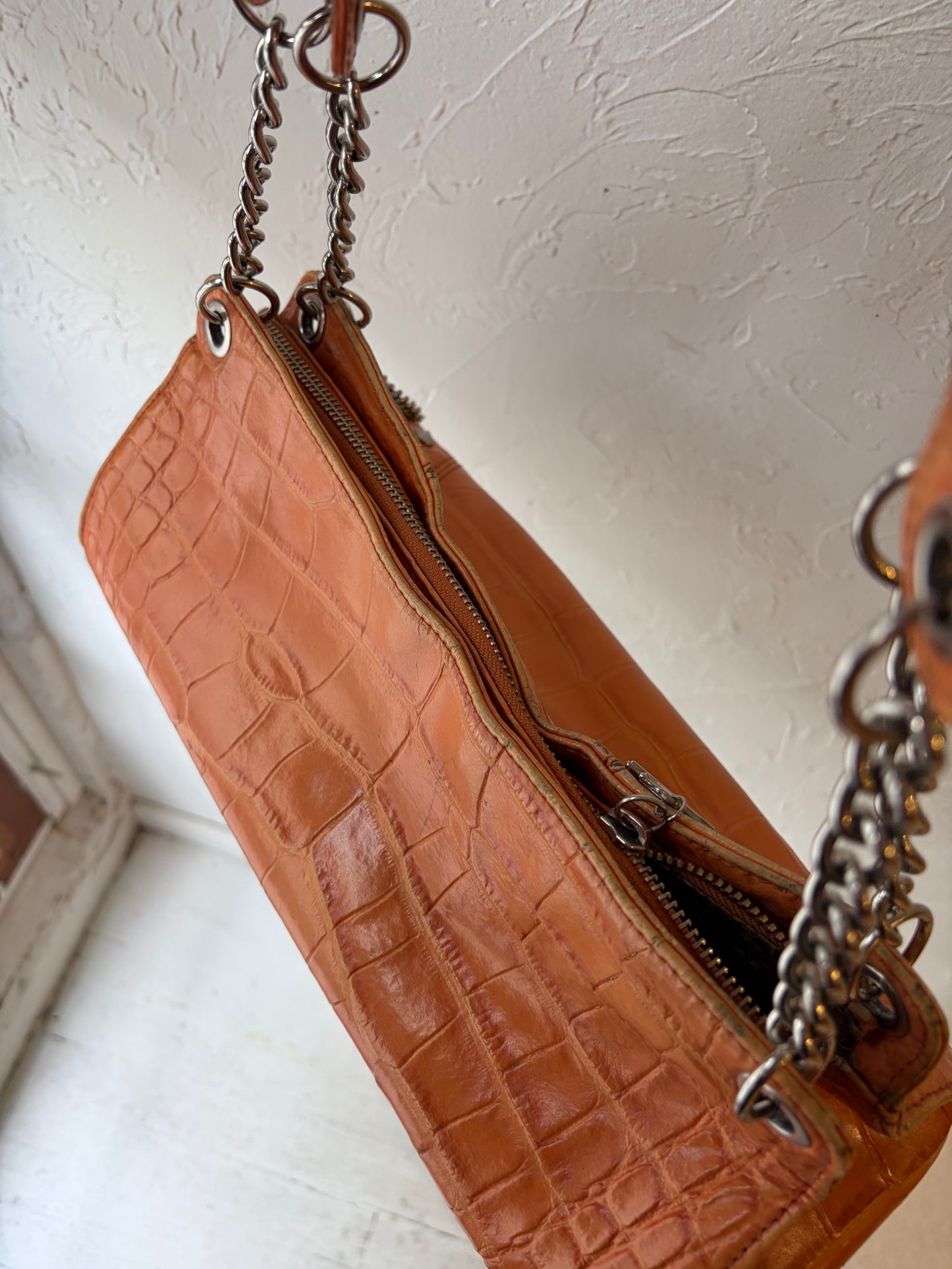Vintage 'Harley Davidson' Orange Croc Purse