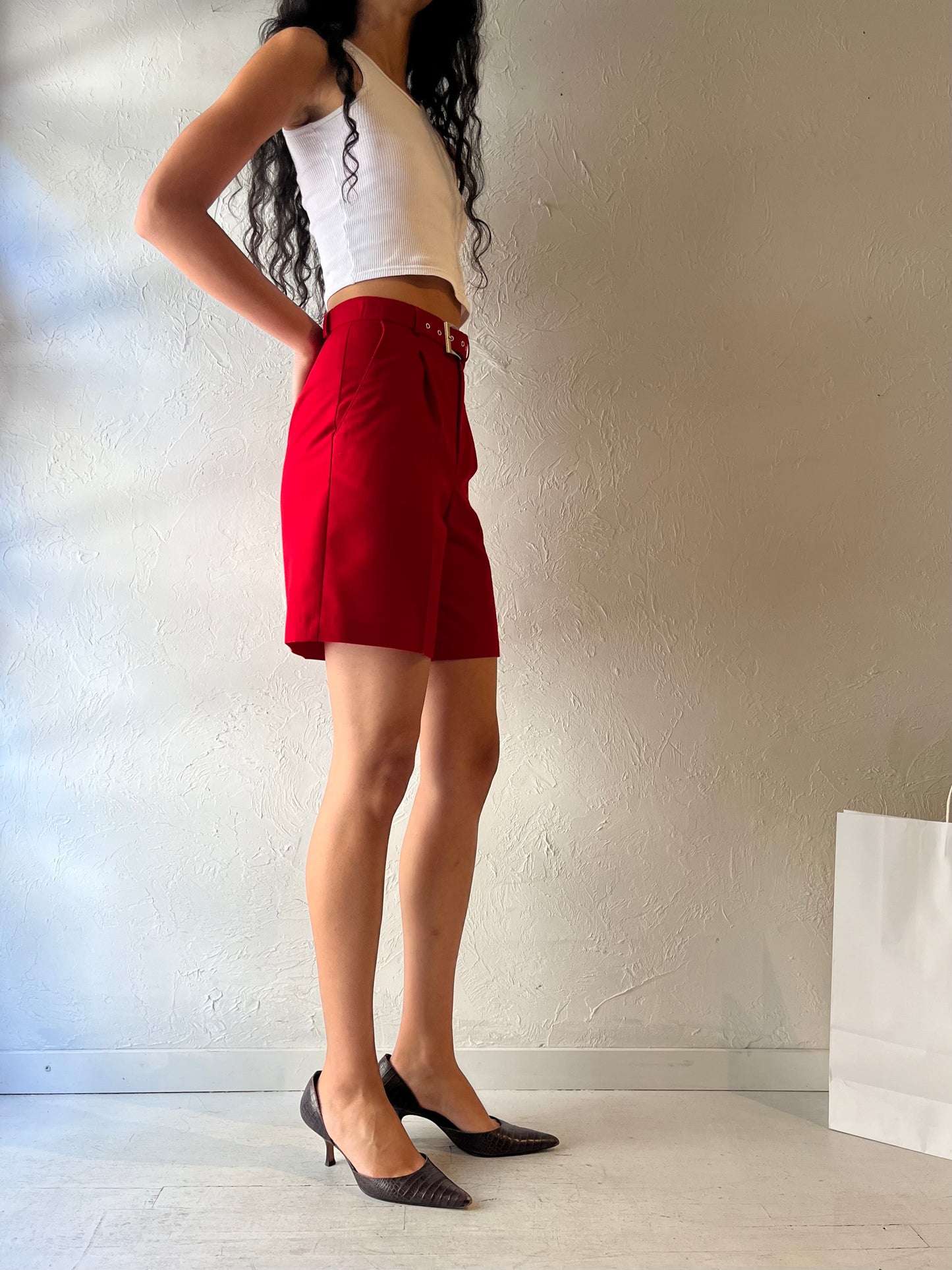 90s 'Laura Petites' Red Dress Shorts / Small